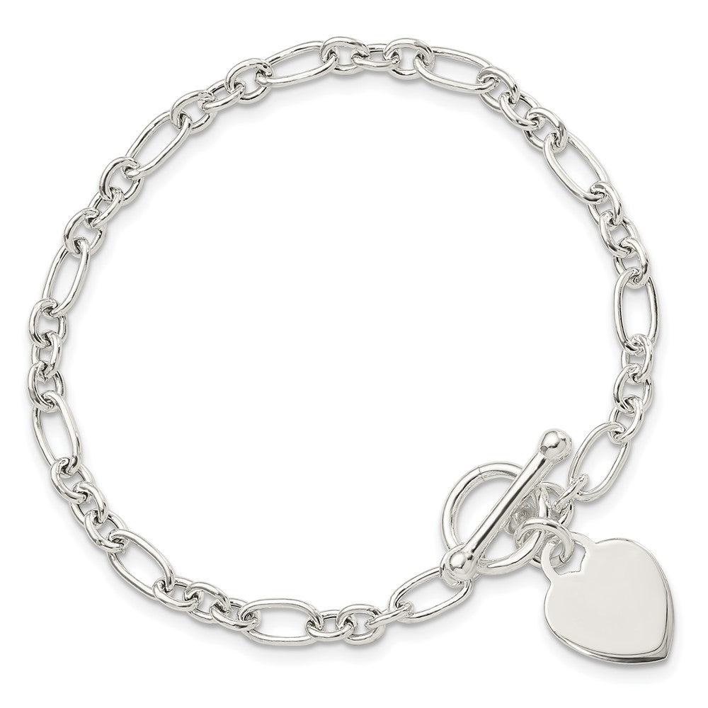 7.5 Inch Sterling Silver Polished Heart Charm Fancy Link Bracelet