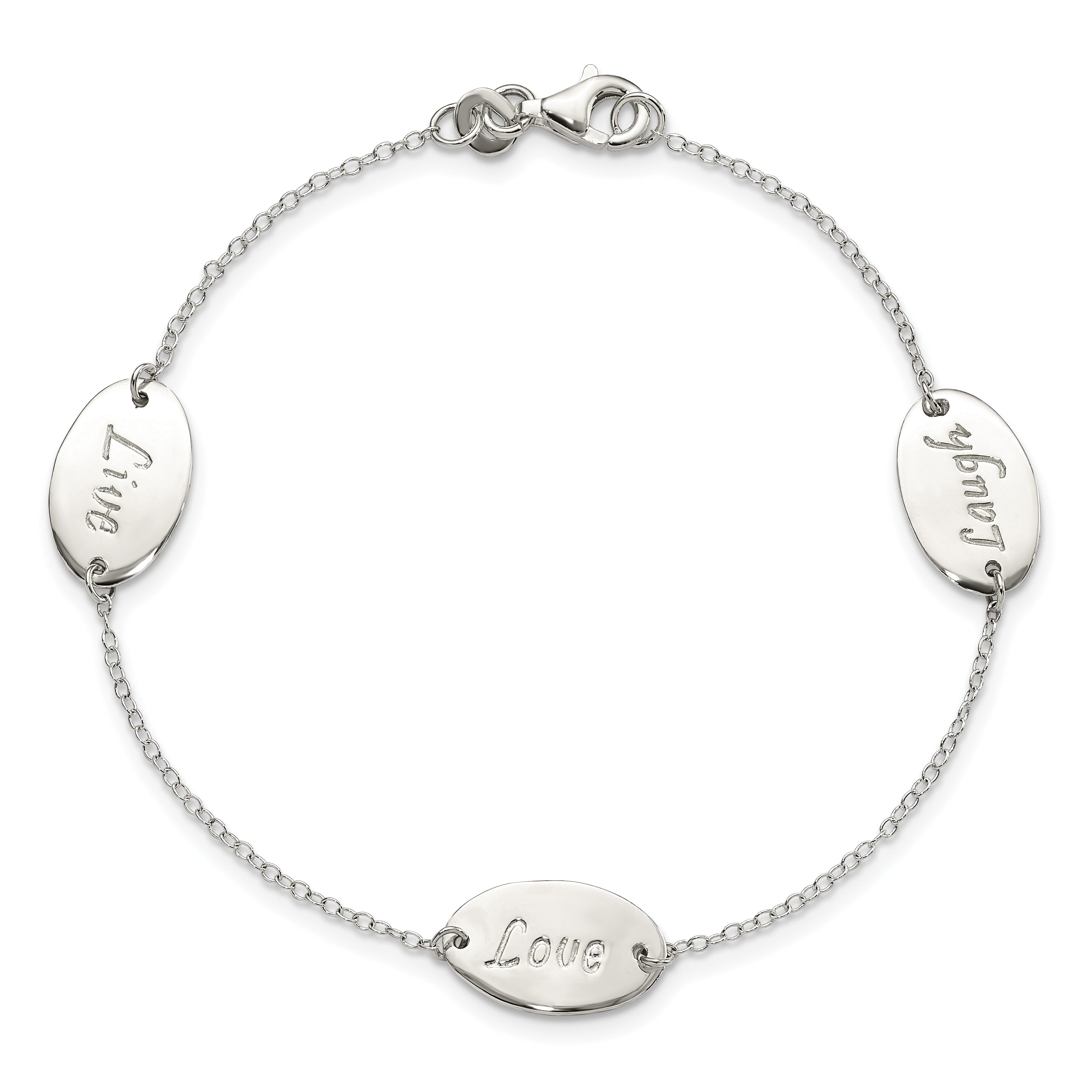 7.5 Inch Sterling Silver Polished Live Laugh Love 7.5In Bracelet