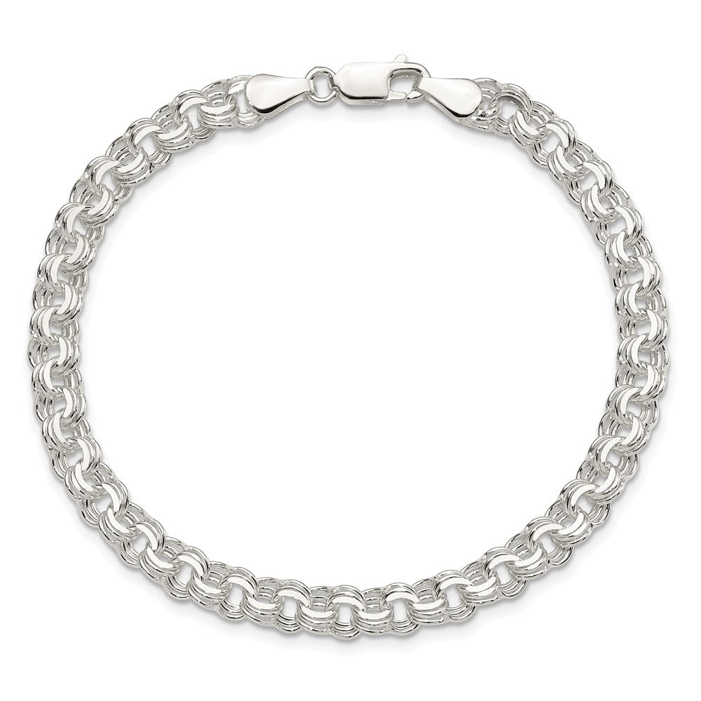 8 Inch Sterling Silver Polished 6mm Triple Link Charm Bracelet