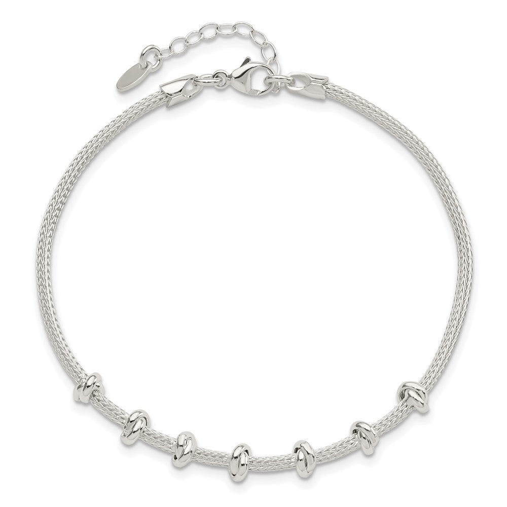 8.25 Inch Sterling Silver Polished Beaded W/ 1In Ext Bracelet