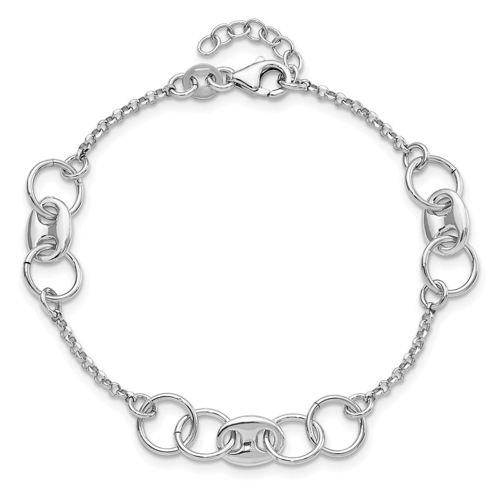 7 Inch Sterling Silver Rhodium-Plated Fancy Circles W/.5 In Ext Bracelet