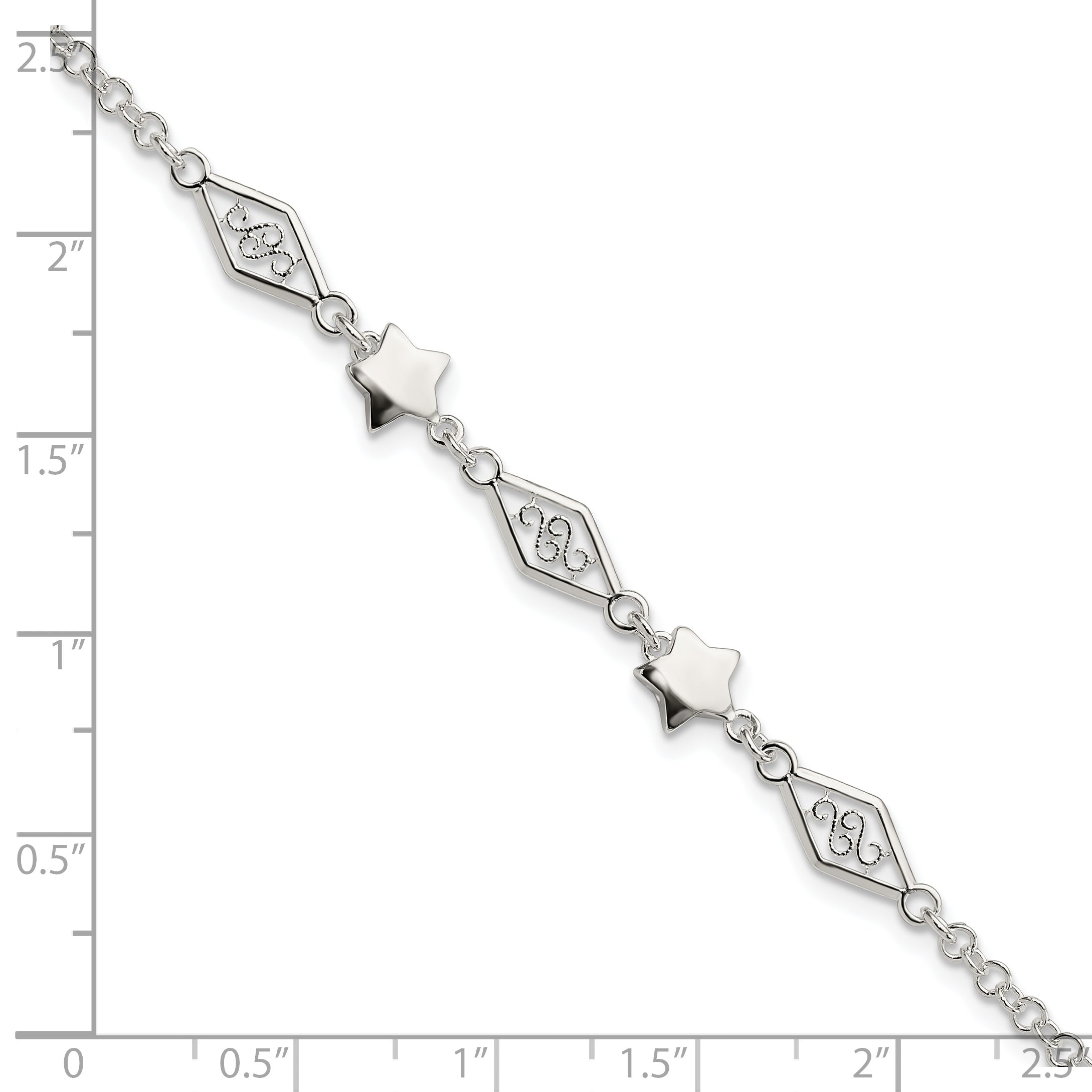 7.5 Inch Sterling Silver Fancy Star Bracelet