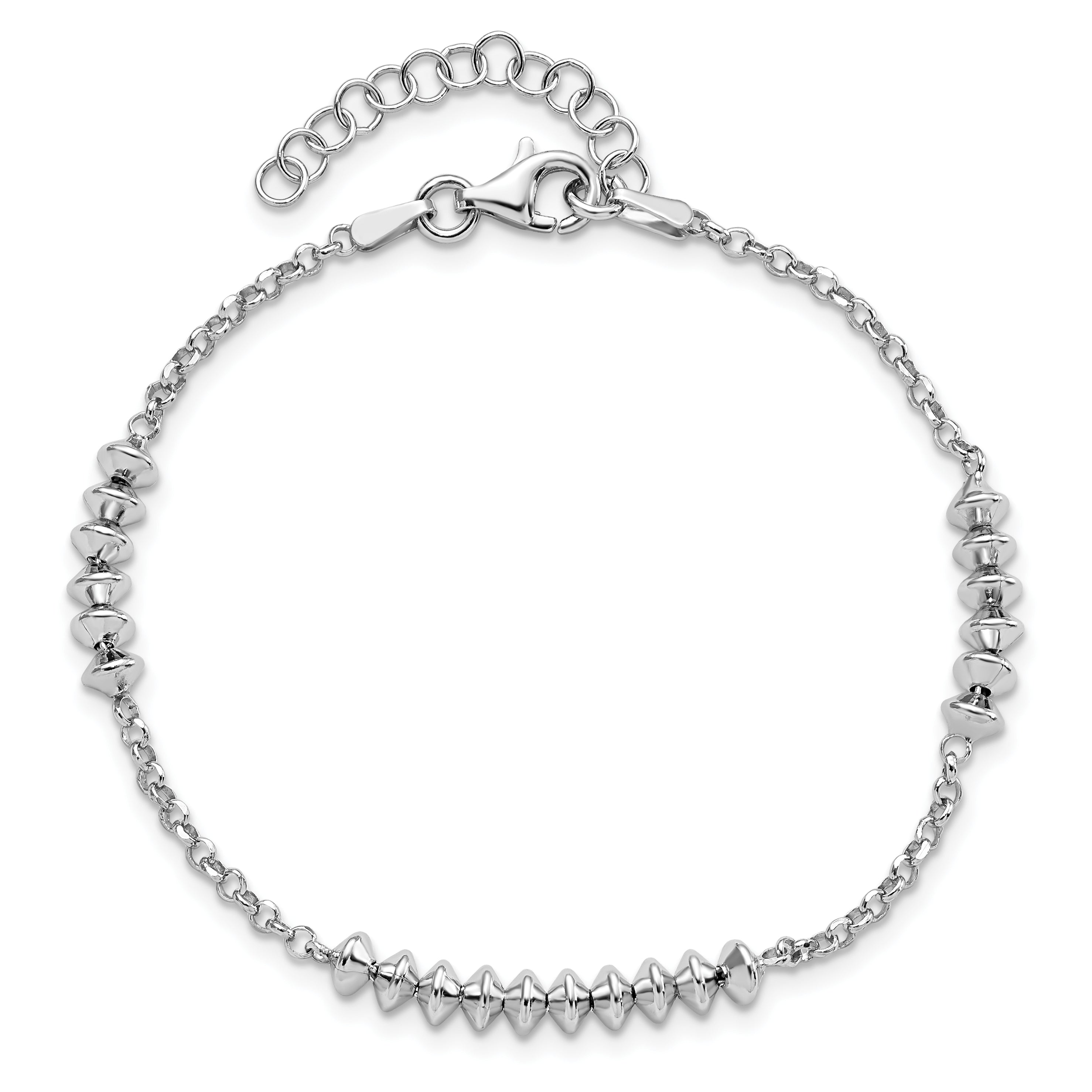 7 Inch Sterling Silver Rhodium-Plated Polished W/ 1In Ext. Bracelet