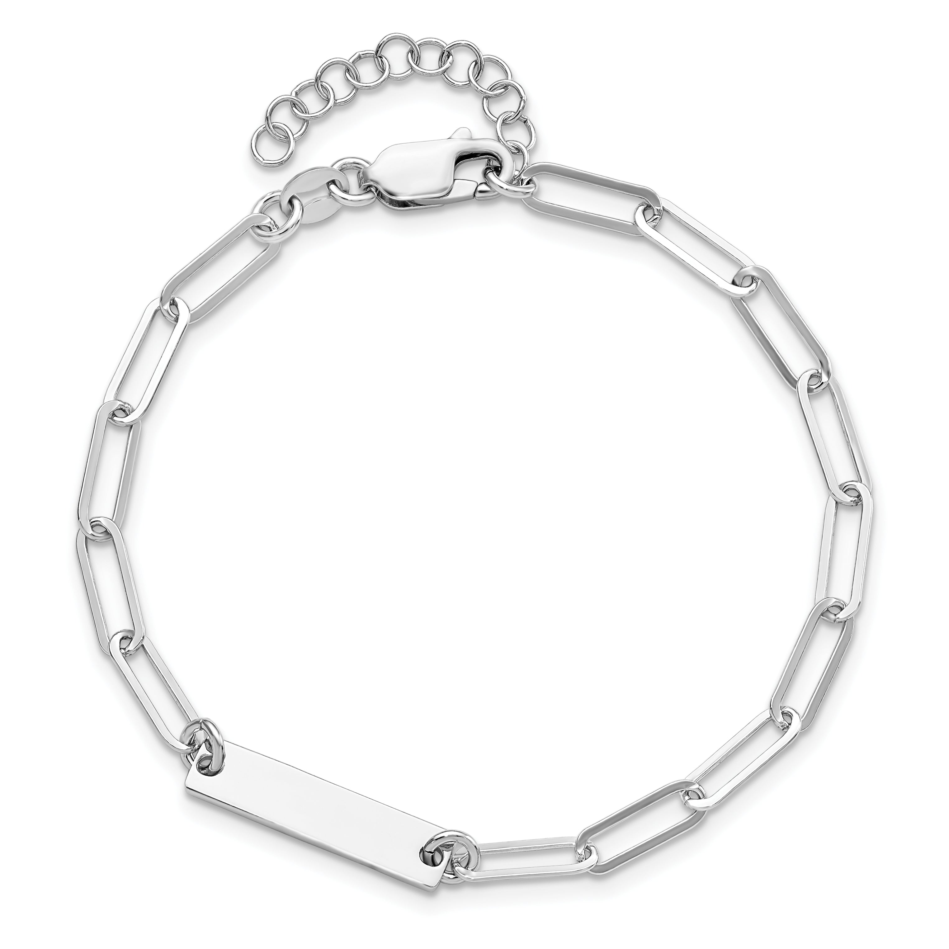 7 Inch Sterling Silver Rhodium-Plated Polished Bar W/ 1In Ext. Bracelet