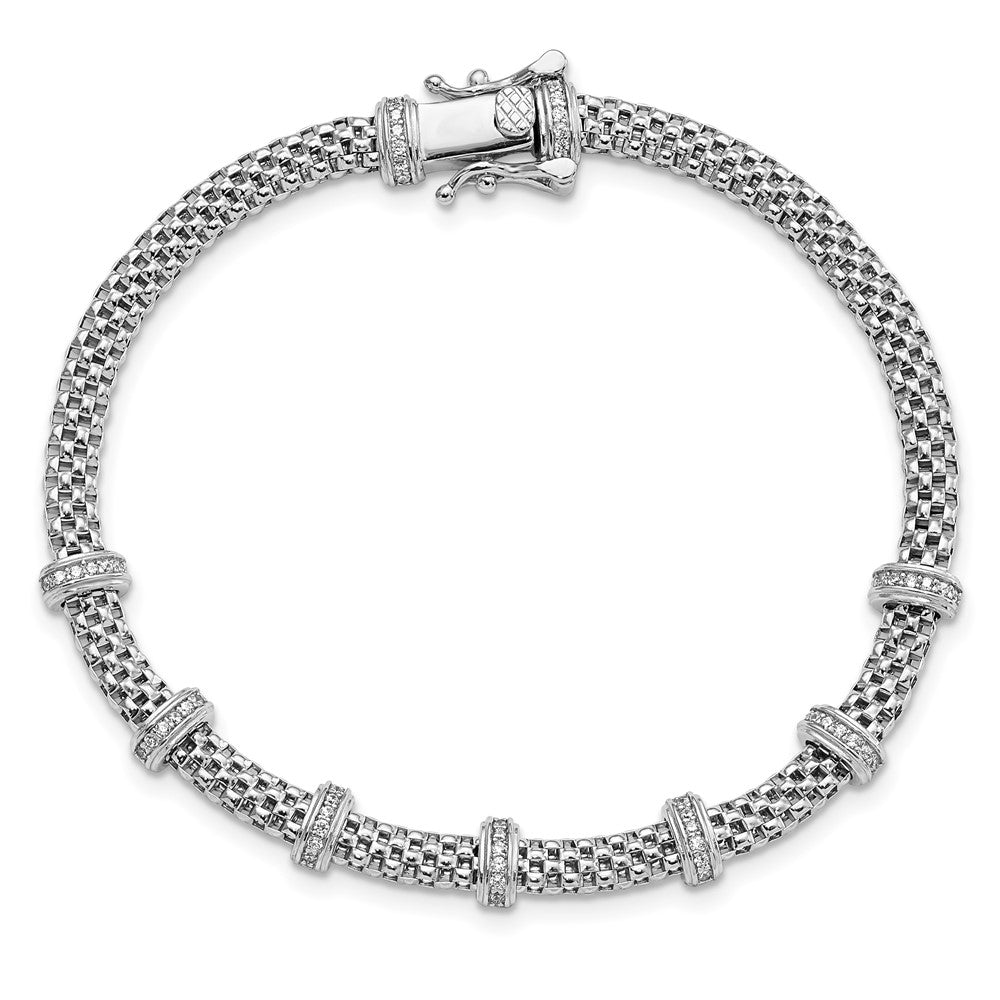 7.5 Inch Sterling Silver Rhodium-Plated Polished Cz Bracelet