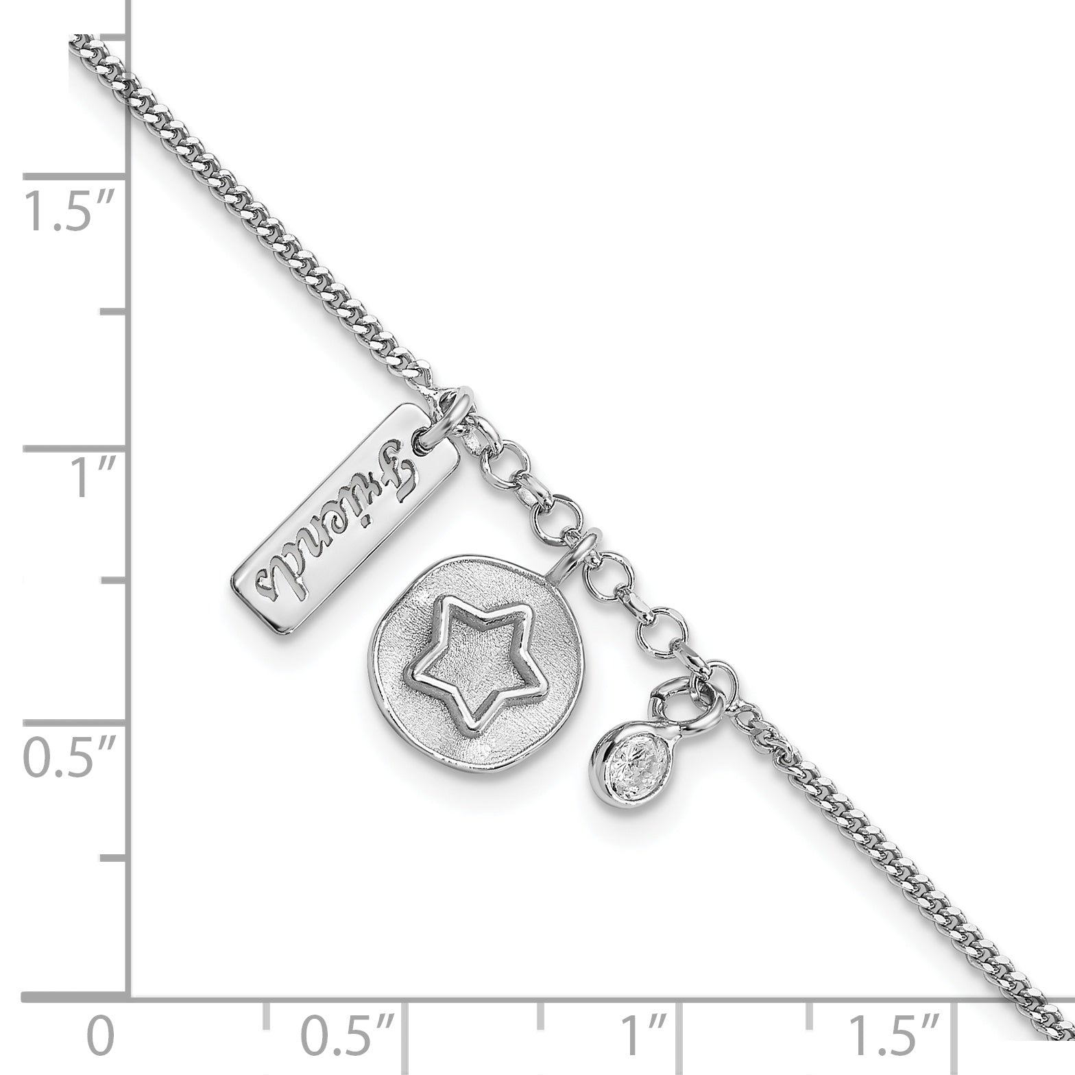 7 Inch Sterling Silver Rhodium-Plated Satin Star Friends Cz With .5In Ext Bracelet