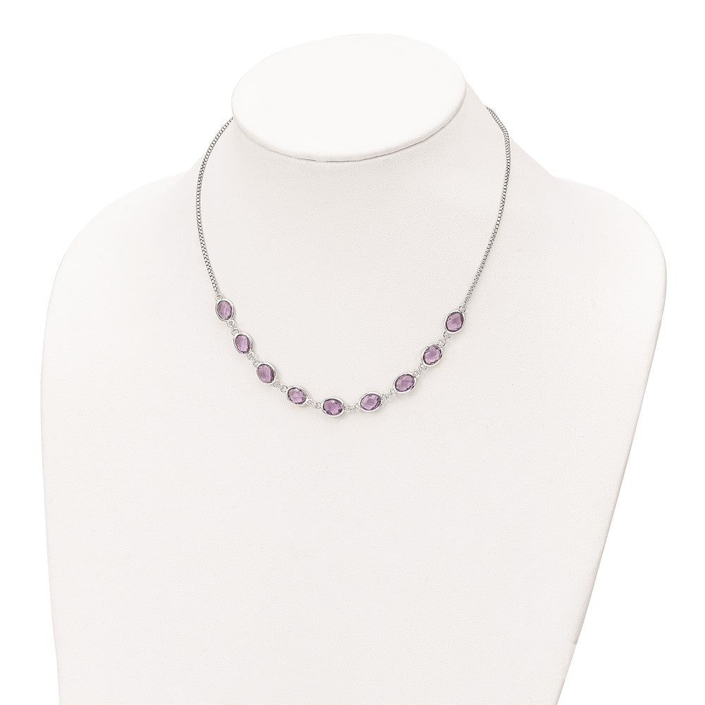Sterling Silver Rhod-Plated 13.5Am Amethyst W/2 In Ext. Necklace