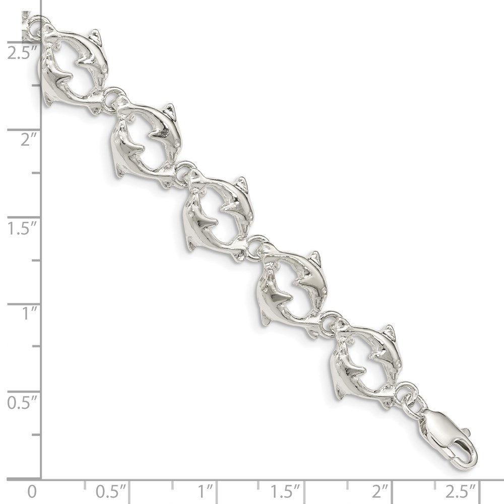 7 Inch Sterling Silver Dolphins Bracelet