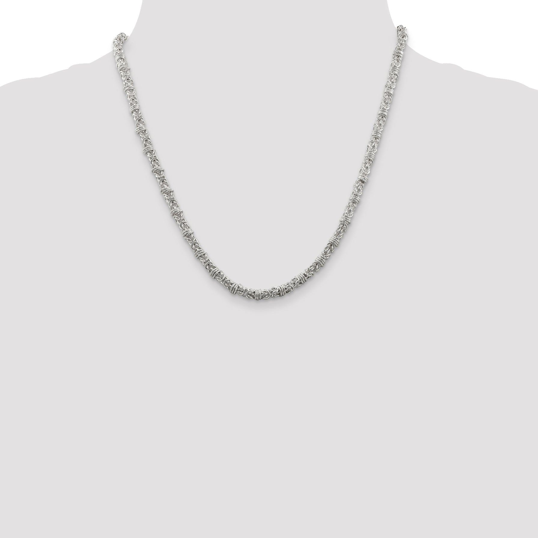 20 Inch Sterling Silver 4mm Fancy Byzantine Chain Necklace