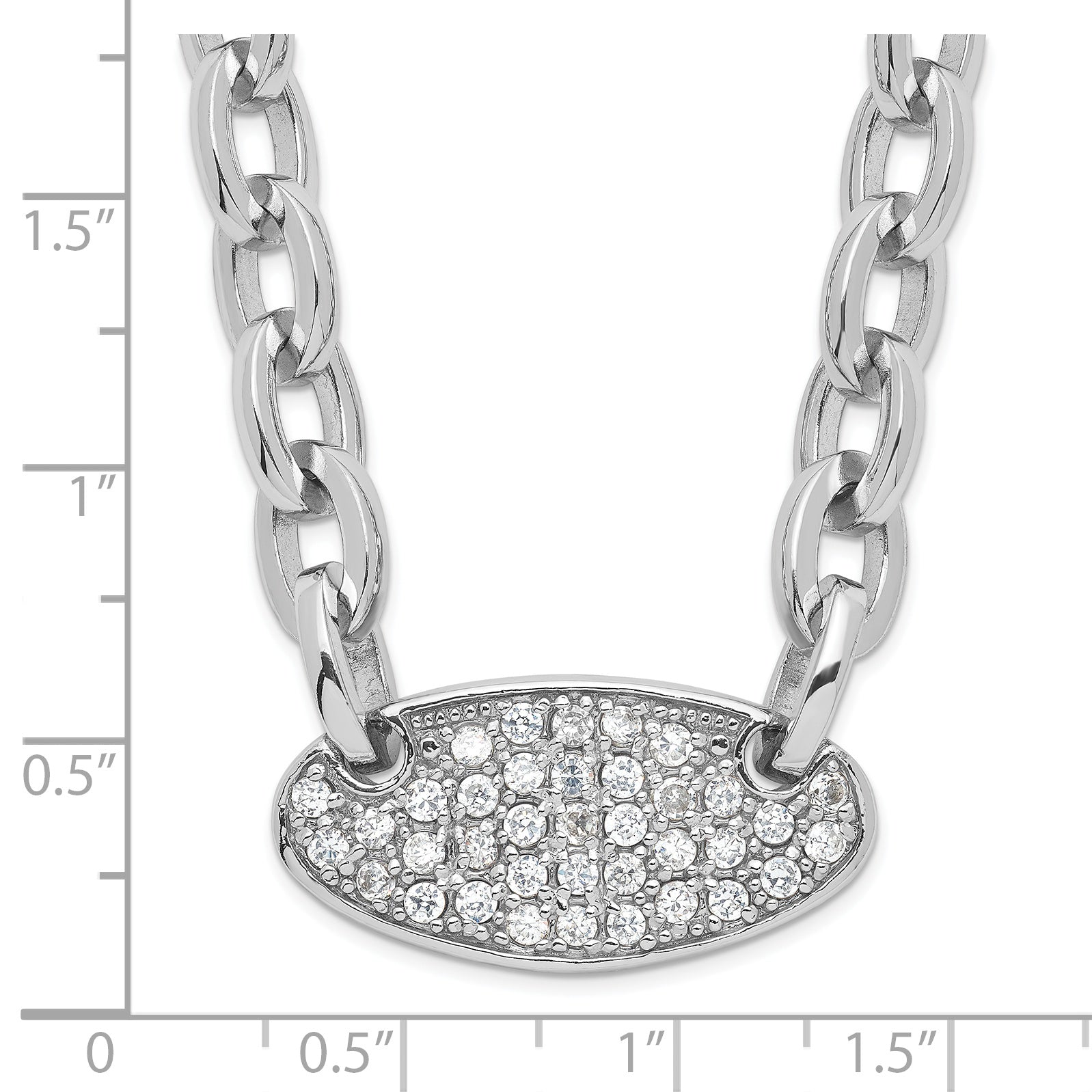 Sterling Silver Oval Link W/ Cz Necklace