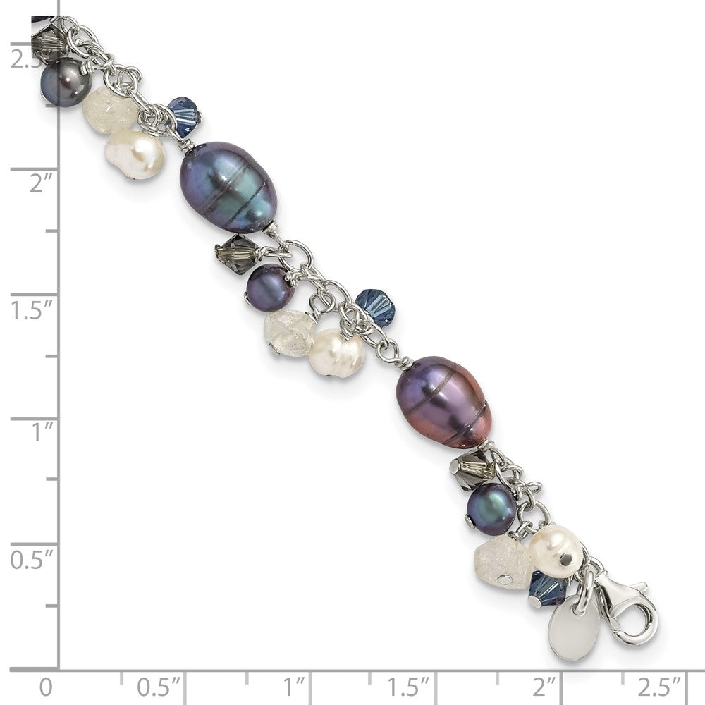 8 Inch Sterling Silver Crystal /Fw Cultured Pearl Bracelet