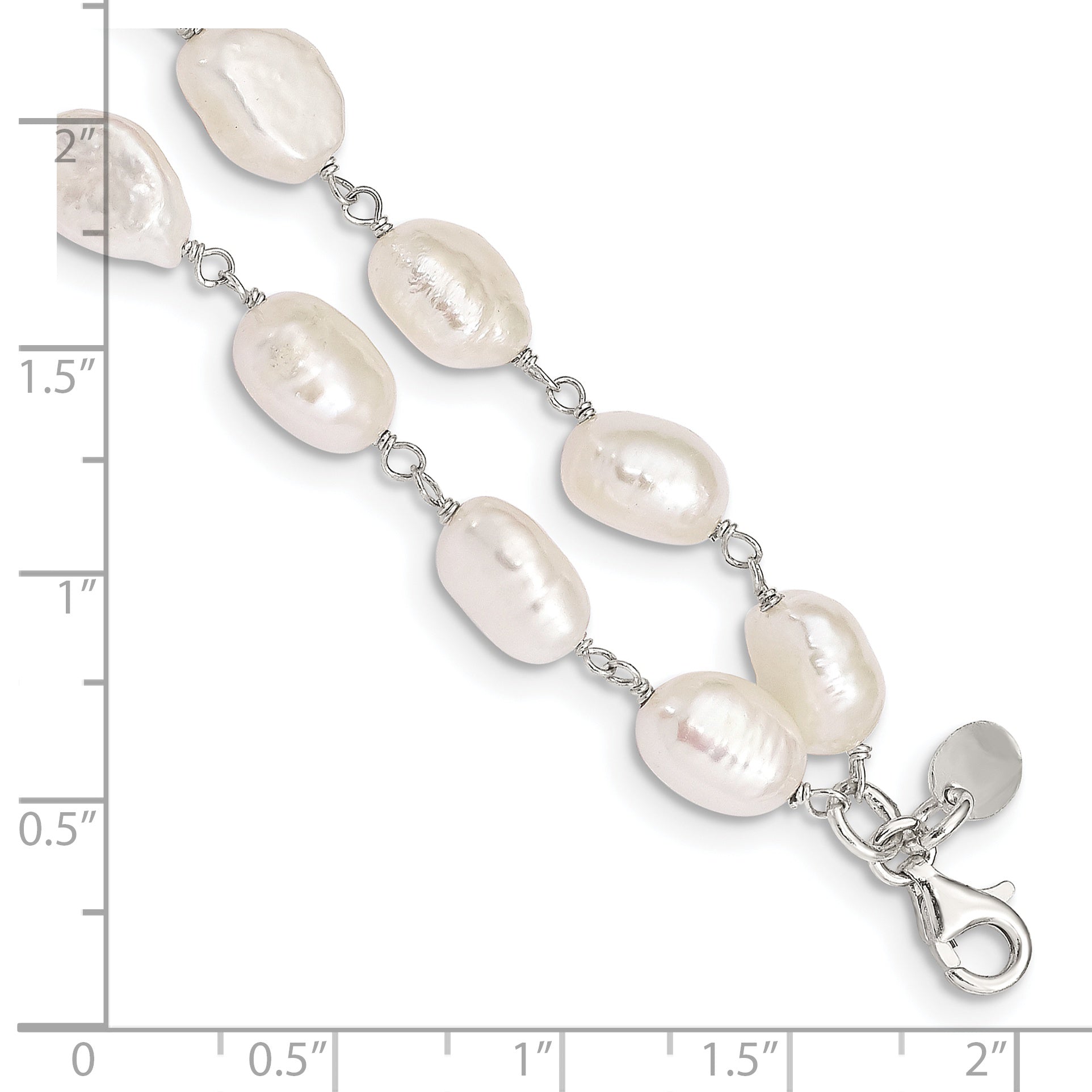 8.5 Inch Sterling Silver 2-Strand White Baroque Fw Cultured Pearl 8.5In Bracelet