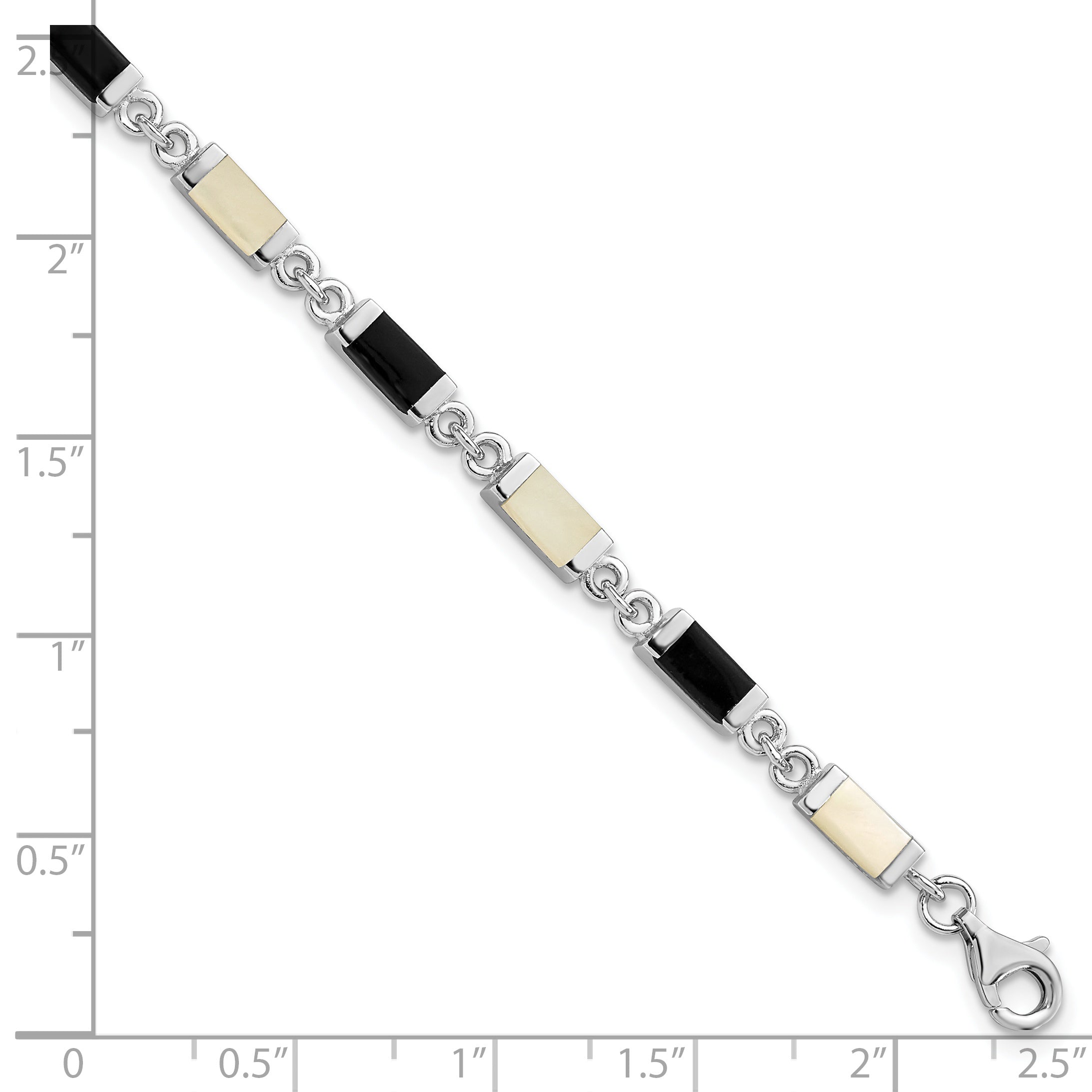 7 Inch Sterling Silver Rhodium-Plated 7In Onyx/Mother Of Pearl Bracelet