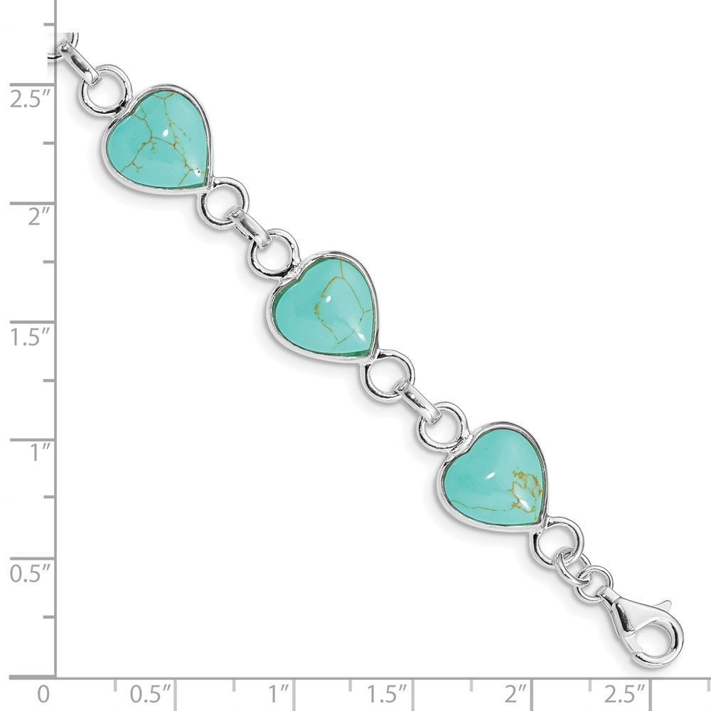 7 Inch Sterling Silver Rhodium-Plated Heart-Shaped Turquoise Bracelet