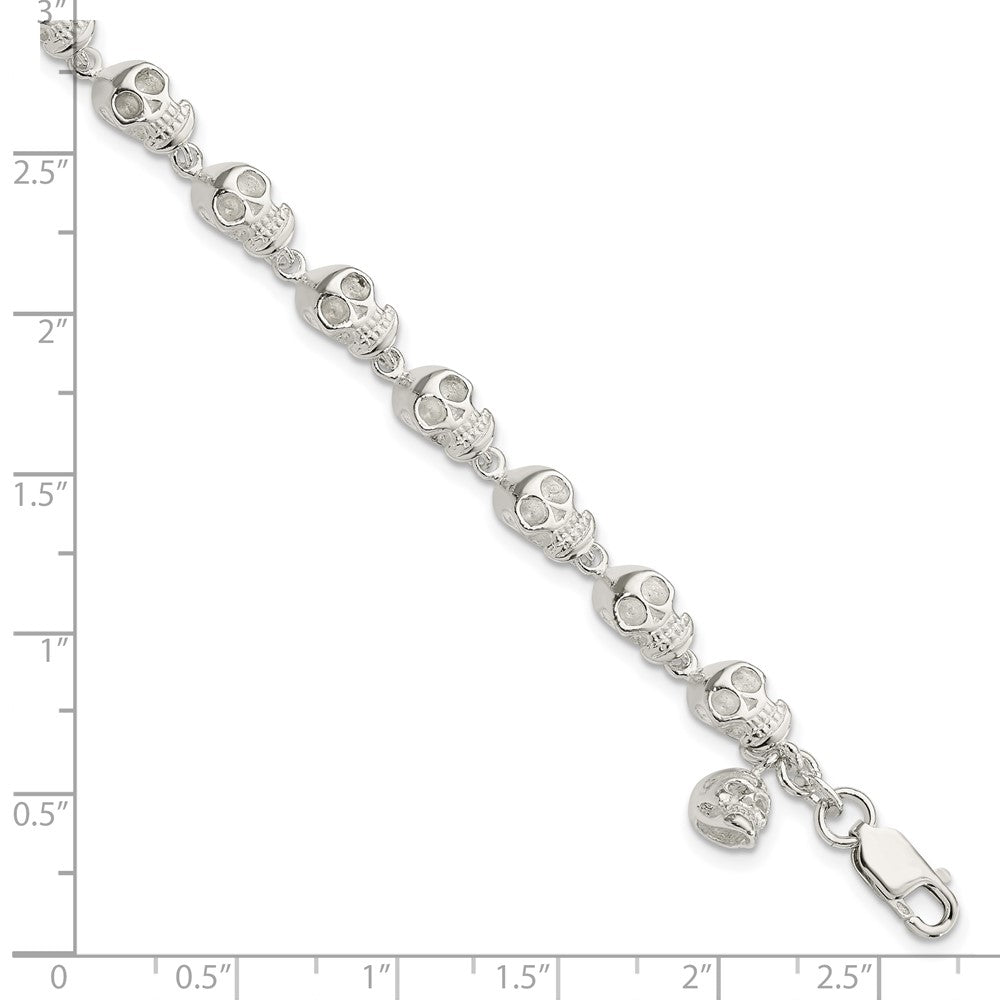 7 Inch Sterling Silver Skull Bracelet