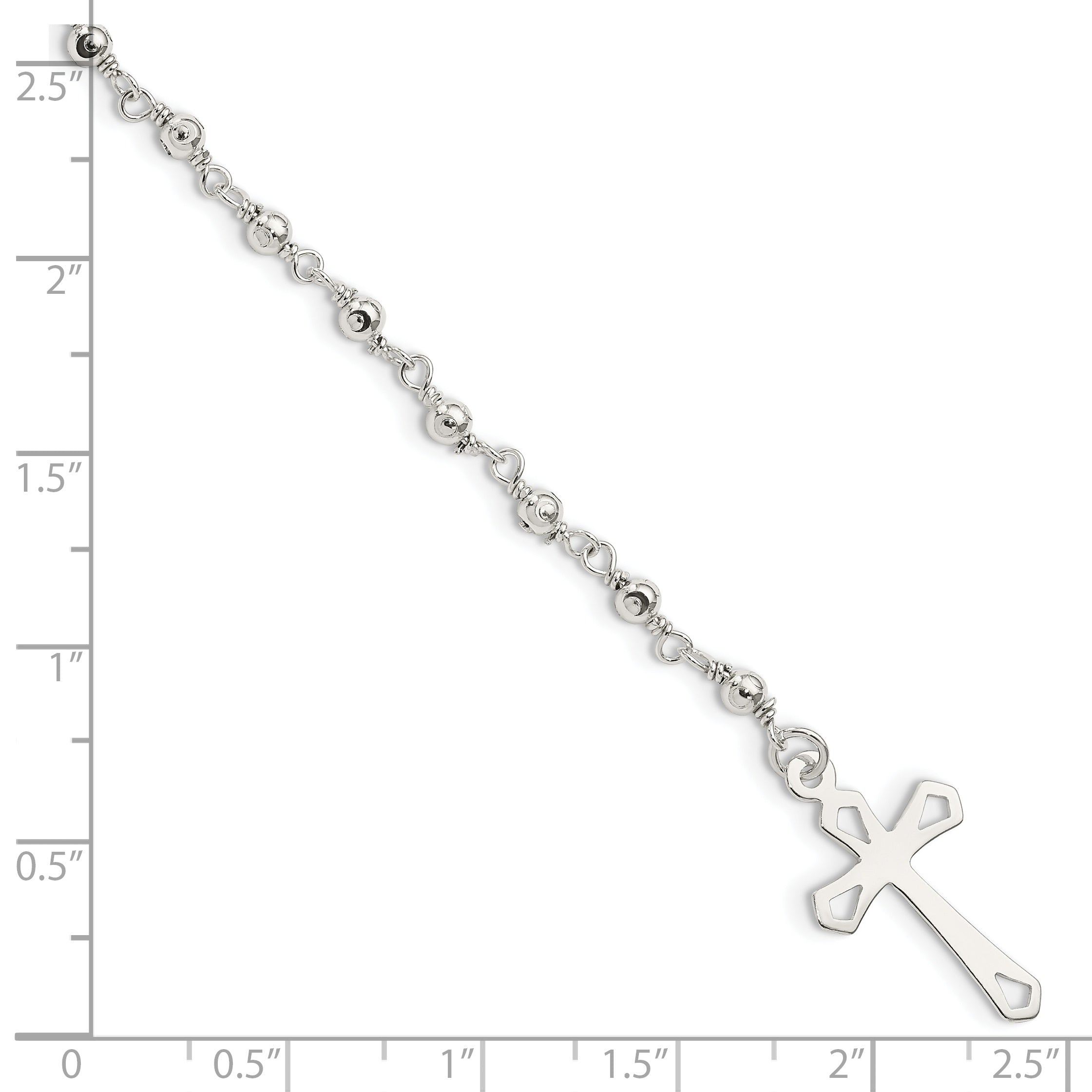 Sterling Silver Polished Bead Rosary 7.5 Inch Bracelet