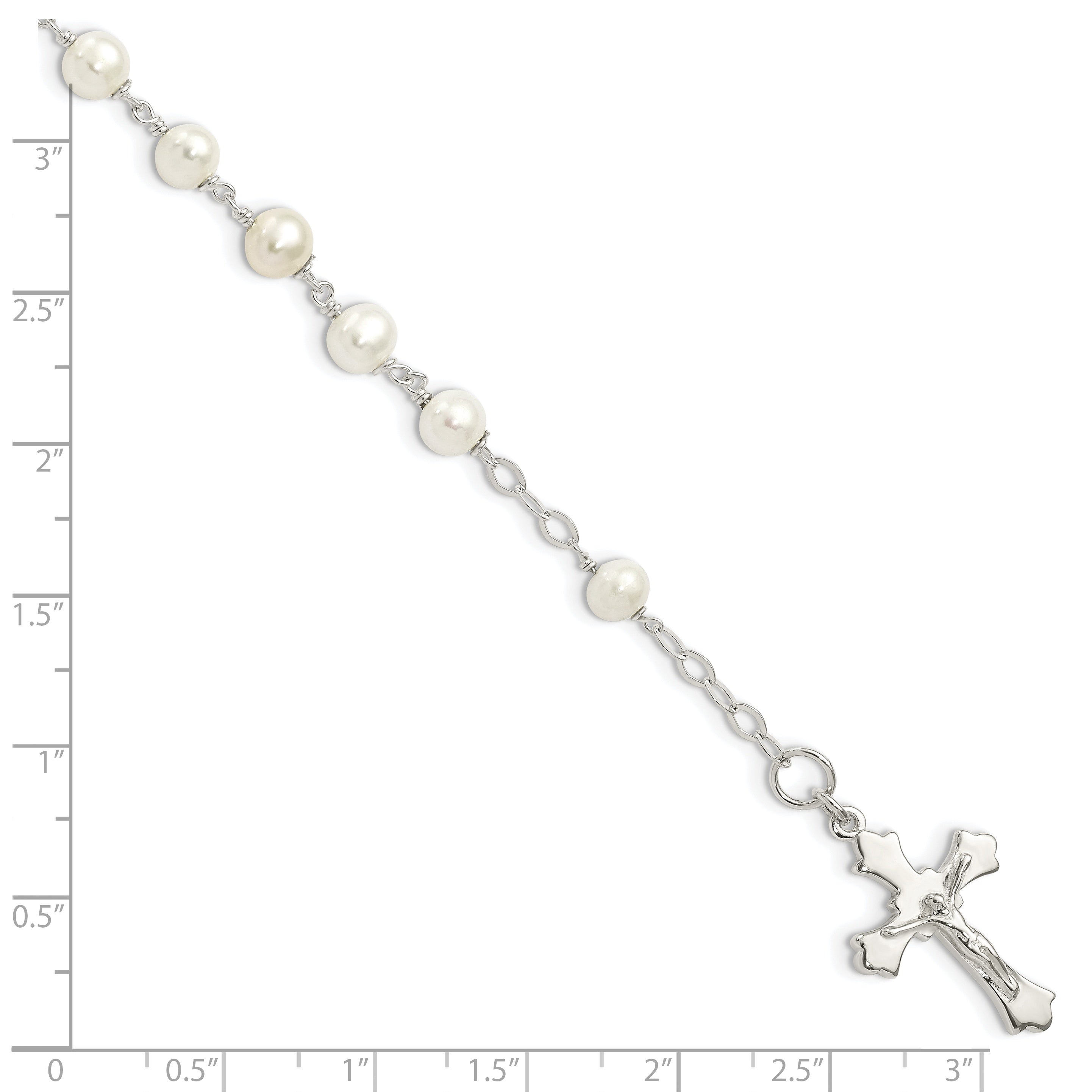 Sterling Silver And Fw Cultured Pearl Rosary 7.5 Inch Bracelet