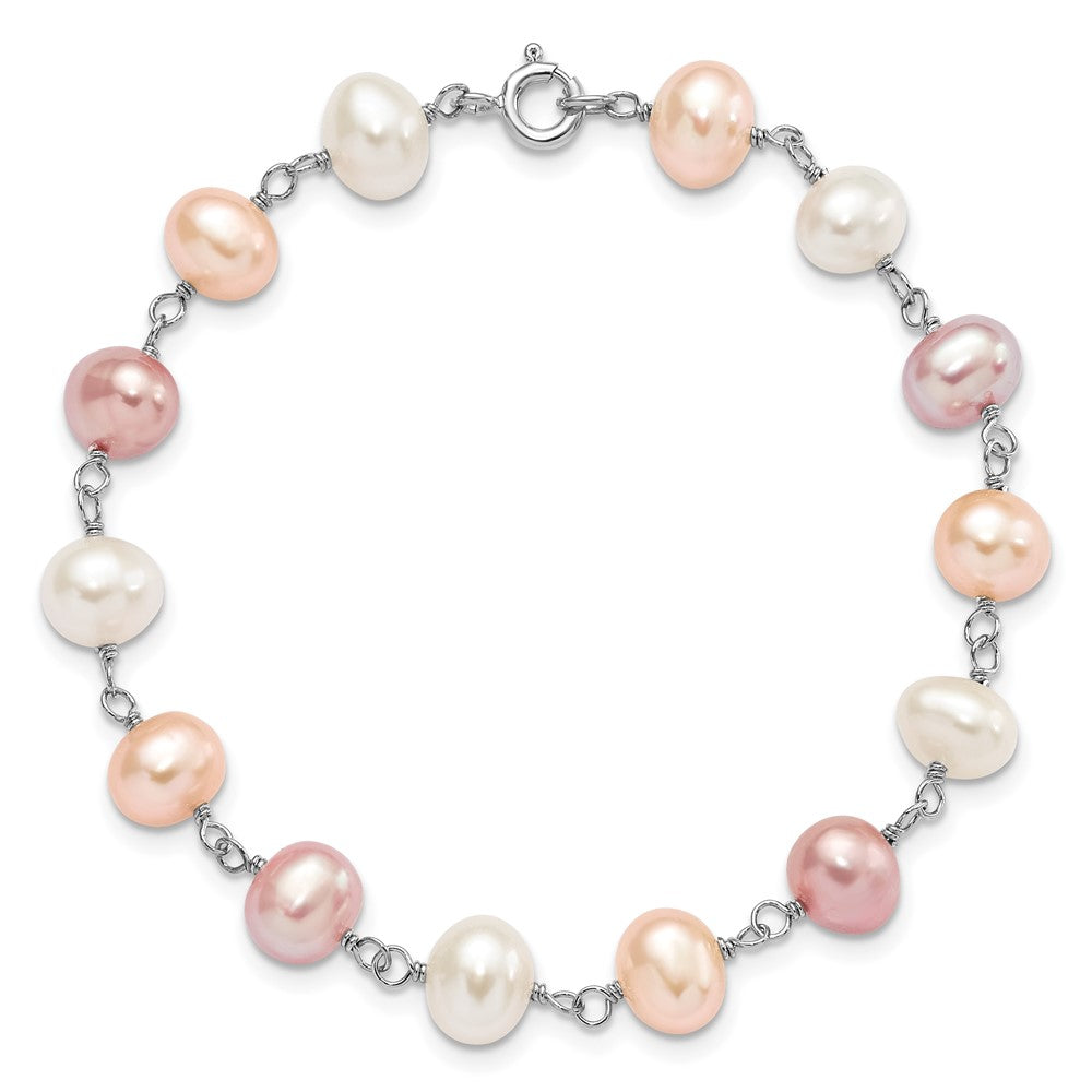 Sterling Silver Rh White/Pink/Purple Fwc Pearl Neck/Bracelet/Ear Set