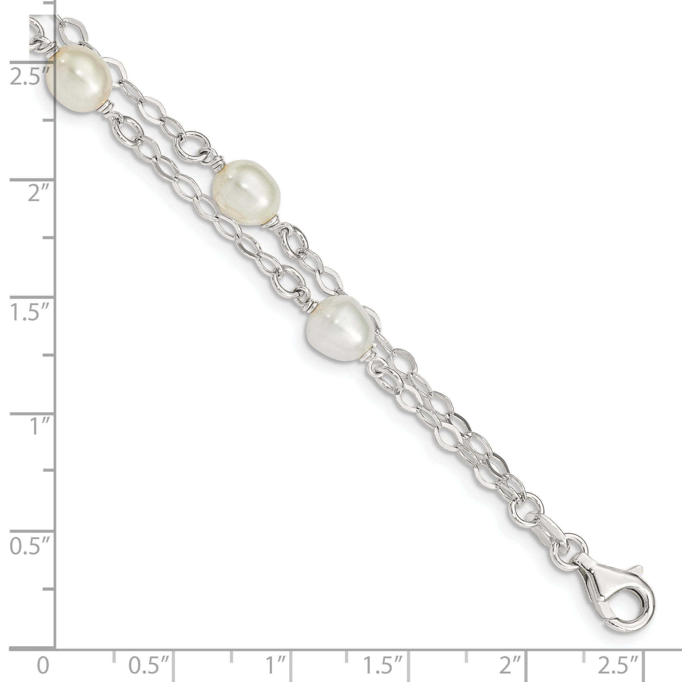 Sterling Silver White Fw Cultured Pearl 7.5 Inch Bracelet