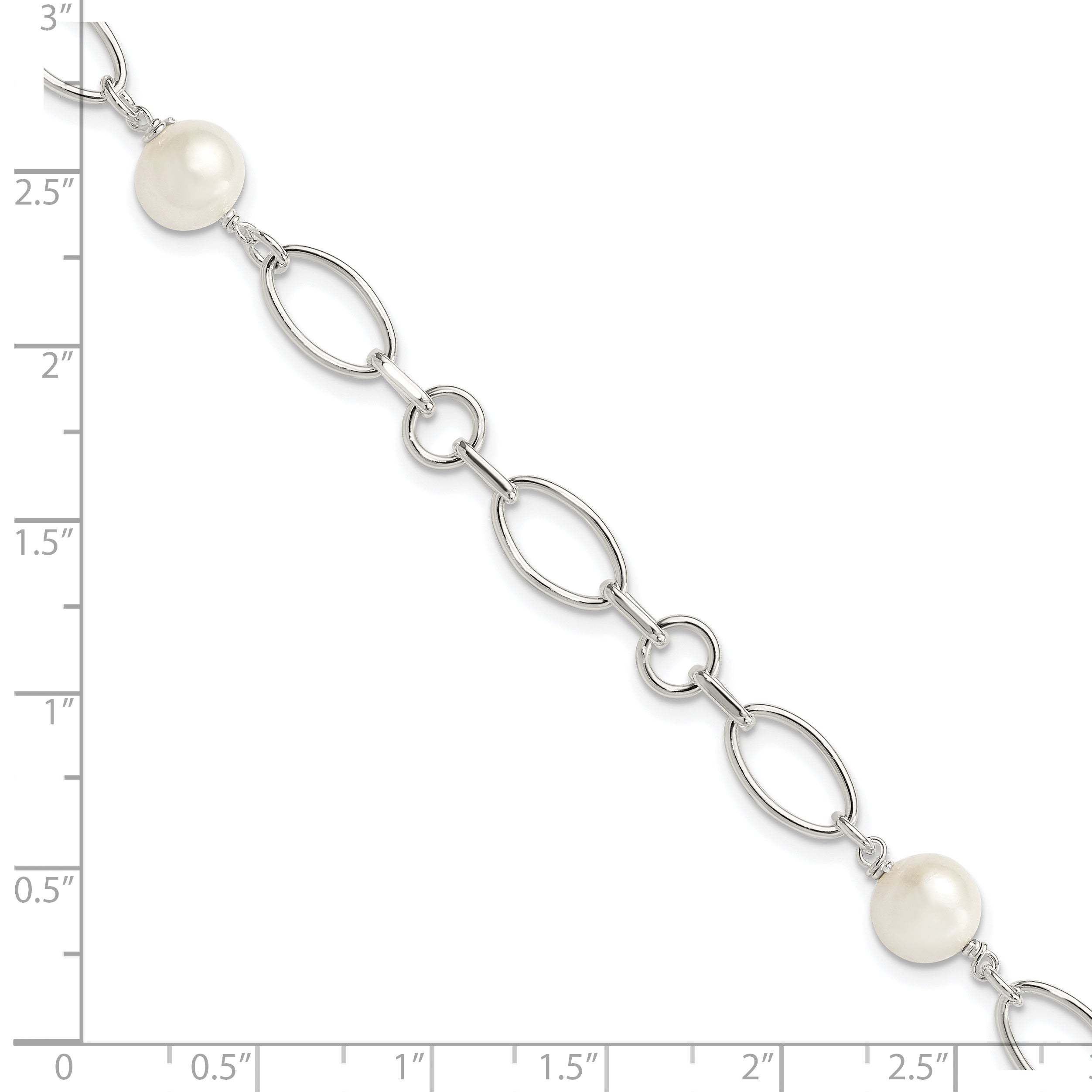 7.5 Inch Sterling Silver Polished Fw Cultured Pearl Bracelet