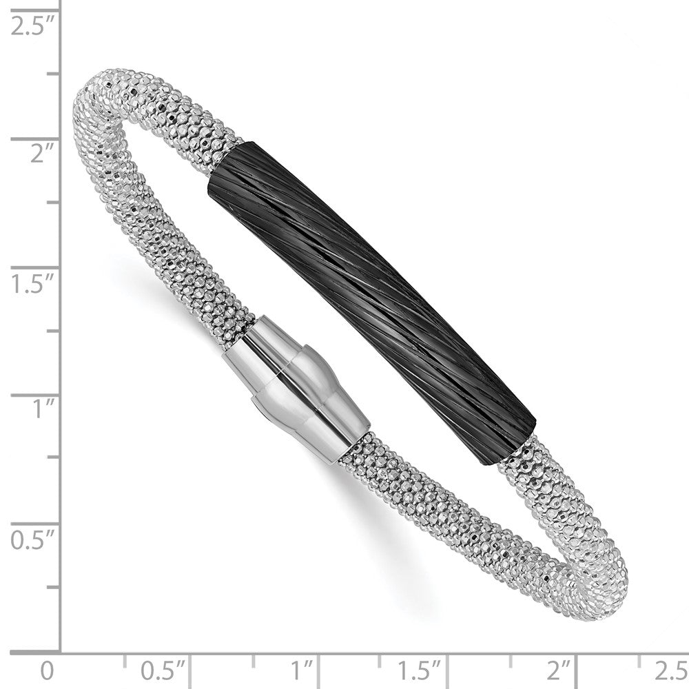 7.5 Inch Sterling Silver Ruthenium-Plated Bar Mesh Bracelet