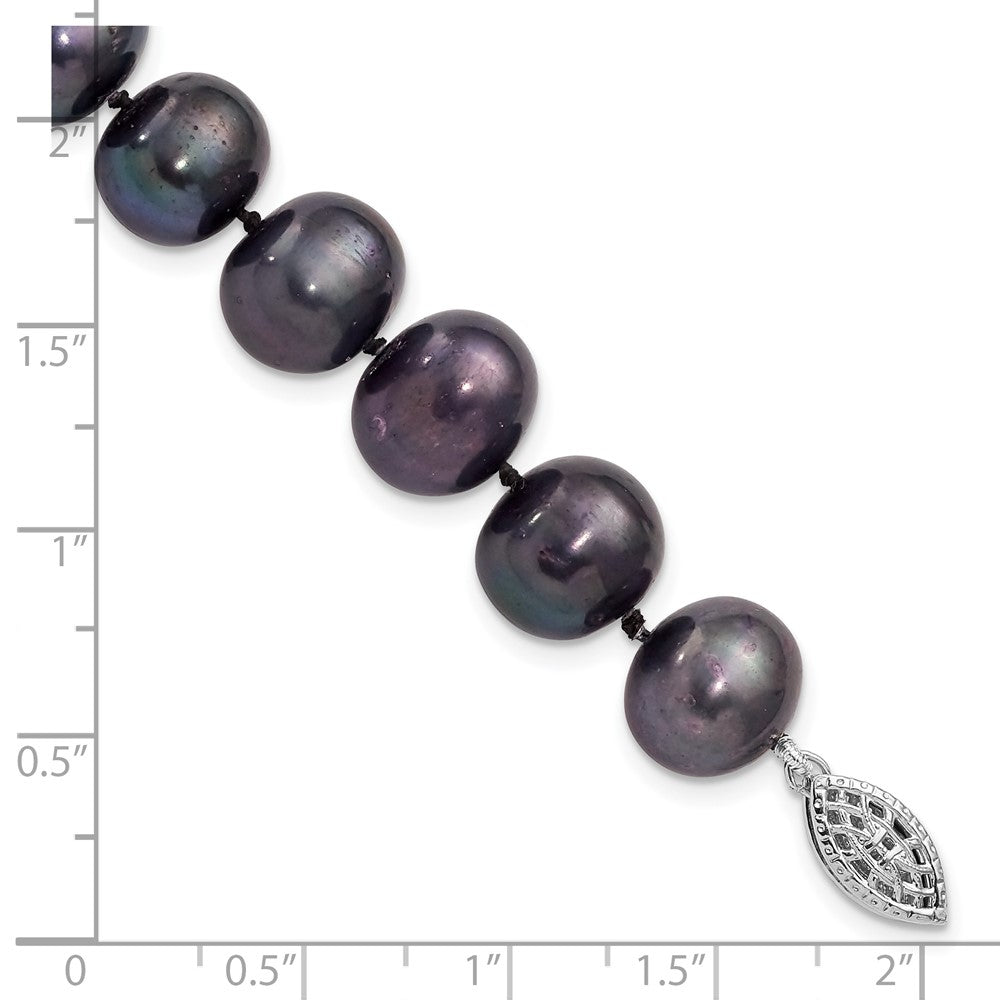 7.25 Inch Sterling Silver Rhod-Plated 10-11mm Black Fwc Pearl Bracelet
