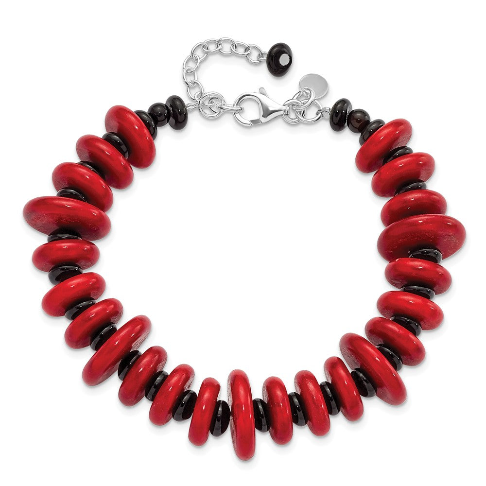8.5 Inch Sterling Silver Agate & Red Reconstructed Magnesite W/1In Ext Bracelet