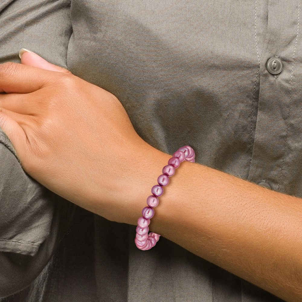 Fashion 6-7mm Rose Freshwater Cultured Pearl Stretch Bracelet