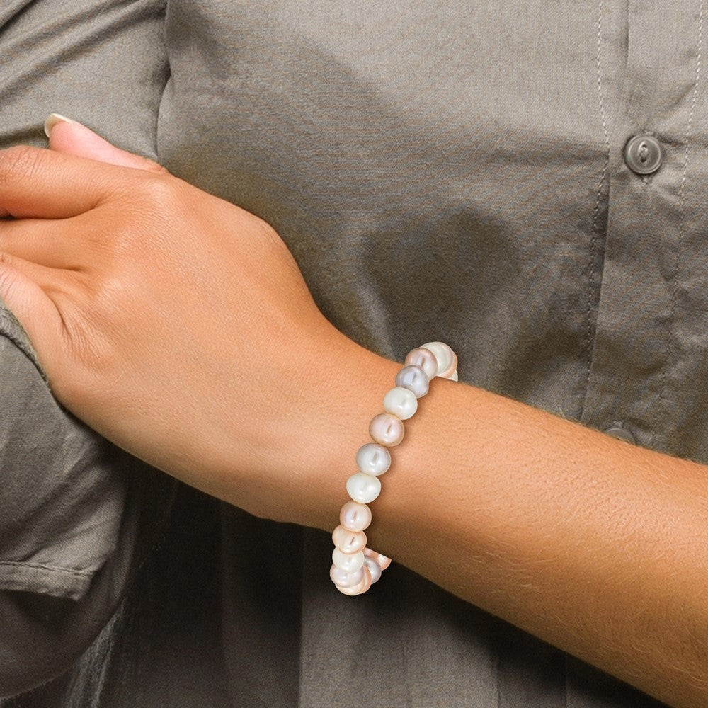 Fashion 8-9mm Fwc Pearl White/Pink/Purple Stretch Bracelet