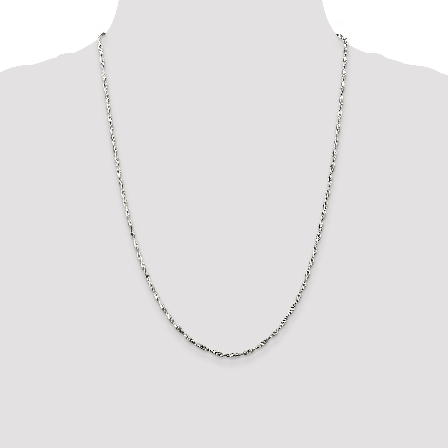 24 Inch Sterling Silver 2mm Twisted Herringbone Chain Necklace
