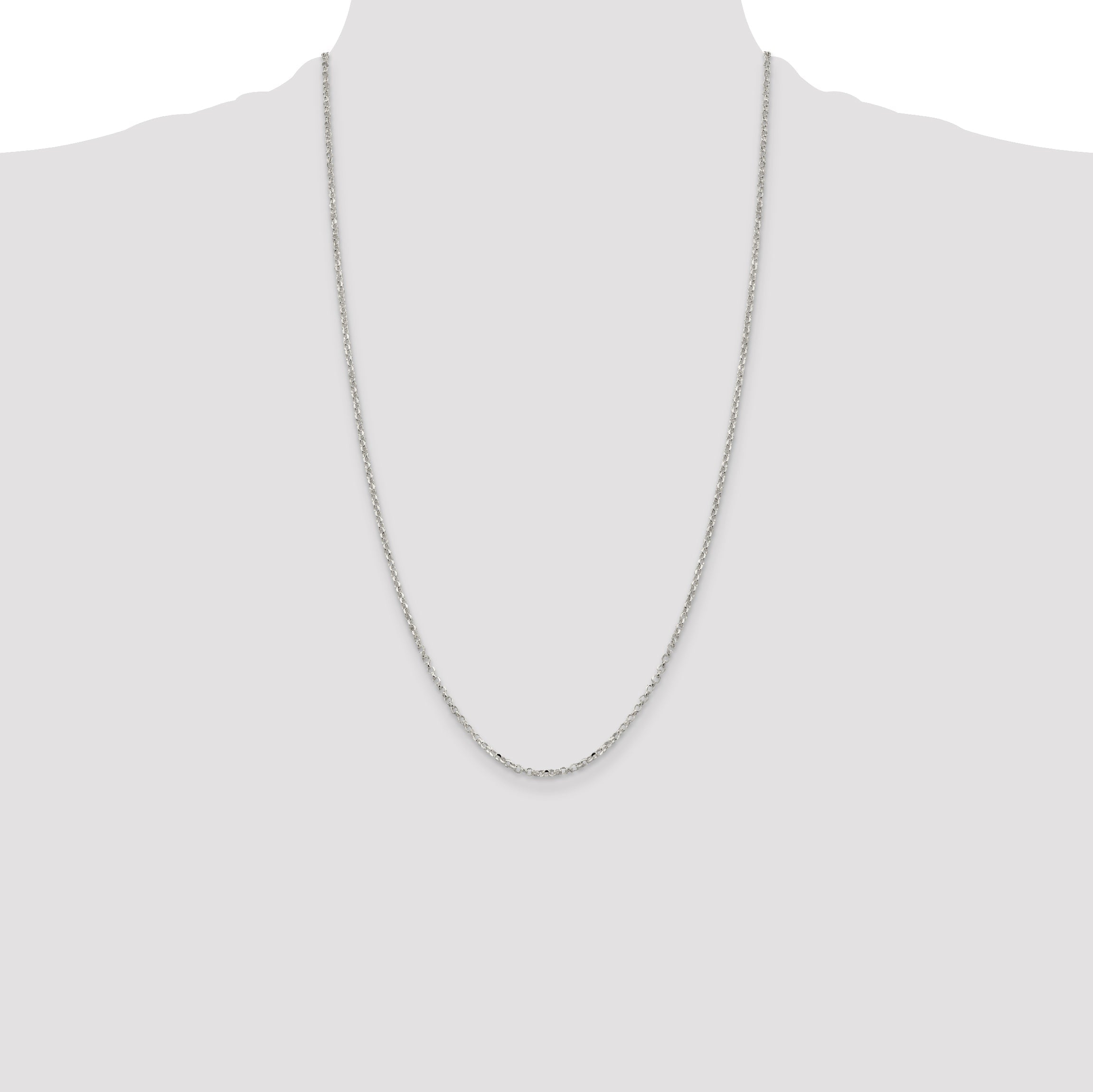 26 Inch Sterling Silver 2.2mm Diamond-Cut Cable Chain Necklace