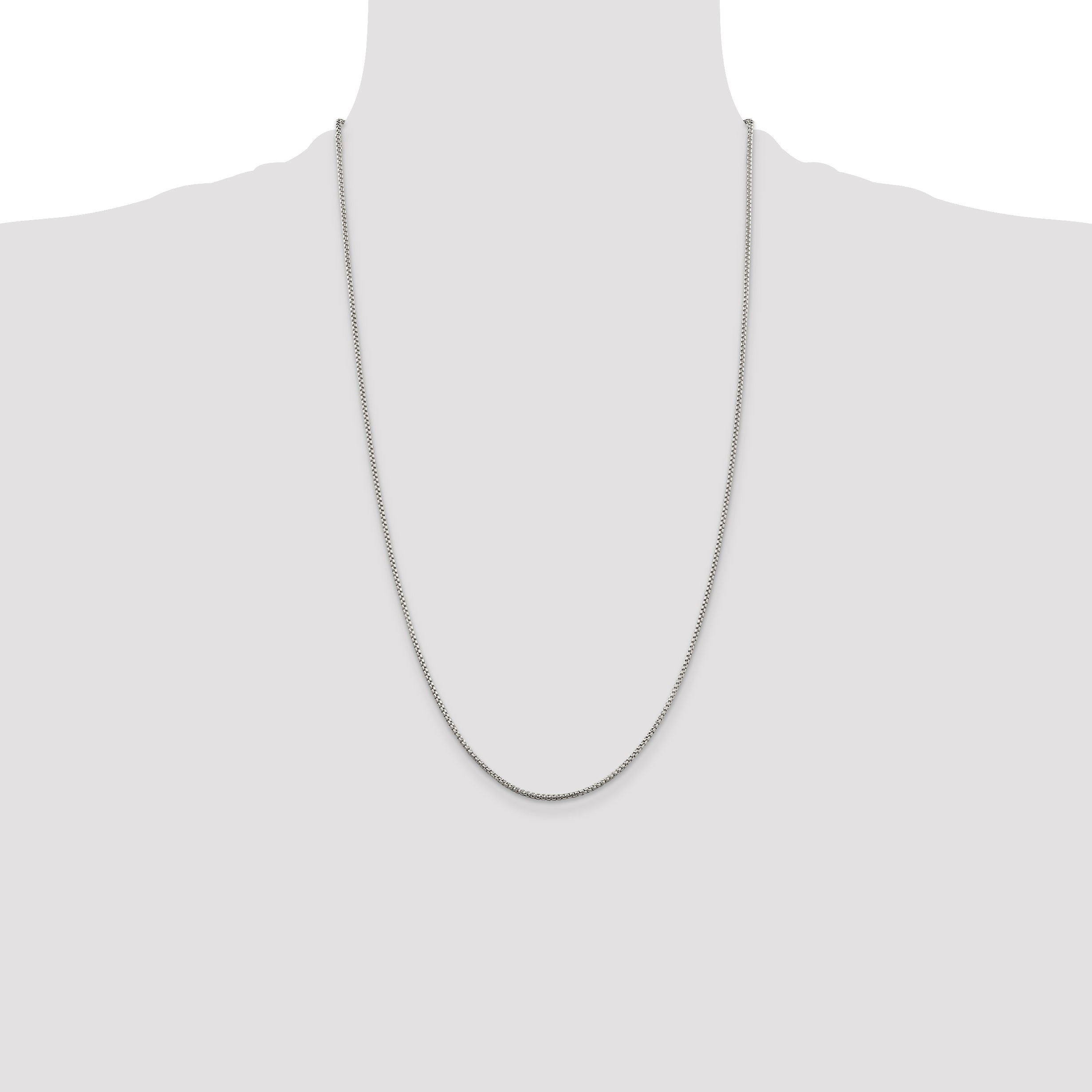 26 Inch Sterling Silver 1.5mm Round Box Chain Necklace