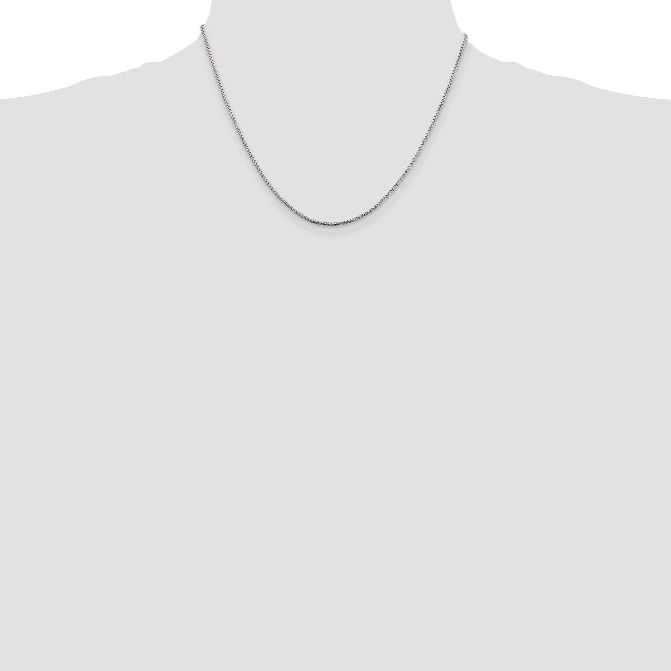 18 Inch Sterling Silver Rhodium-Plated 1.5mm Round Box Chain Necklace