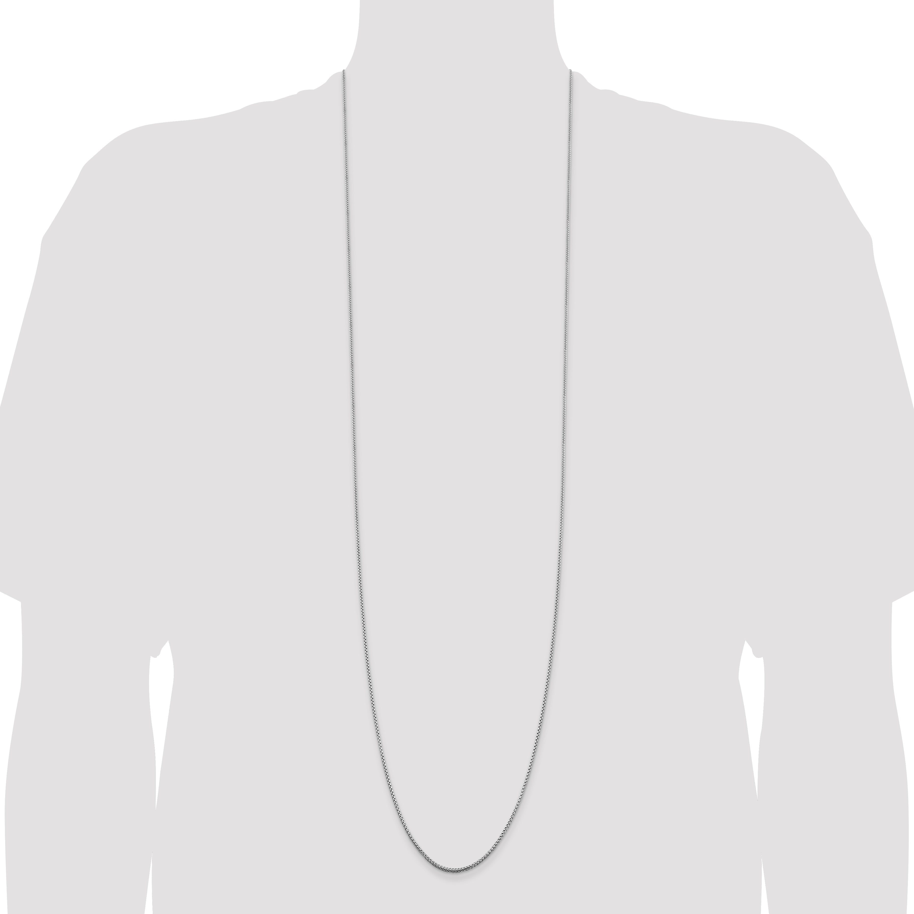 22 Inch Sterling Silver Rhodium-Plated 1.5mm Round Box Chain Necklace