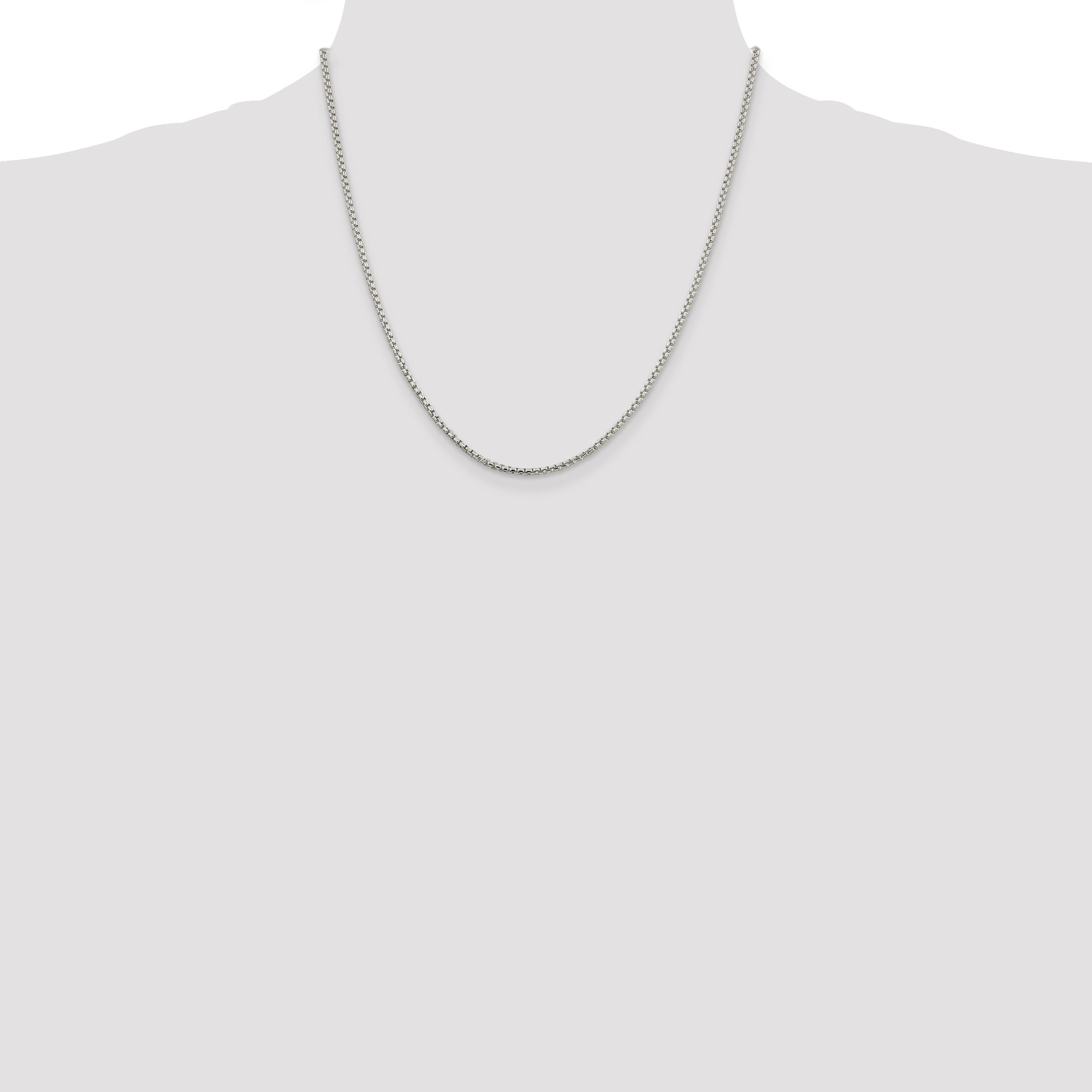 20 Inch Sterling Silver 2mm Round Box Chain Necklace