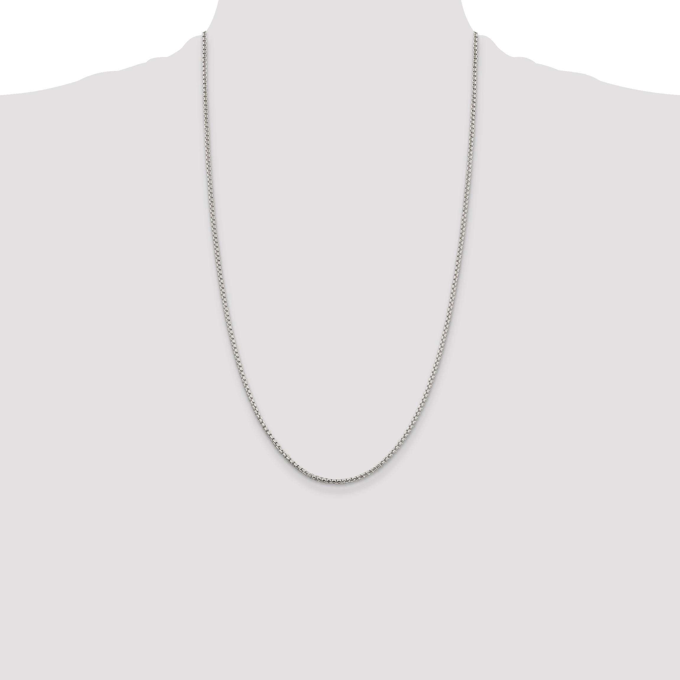 26 Inch Sterling Silver 2mm Round Box Chain Necklace