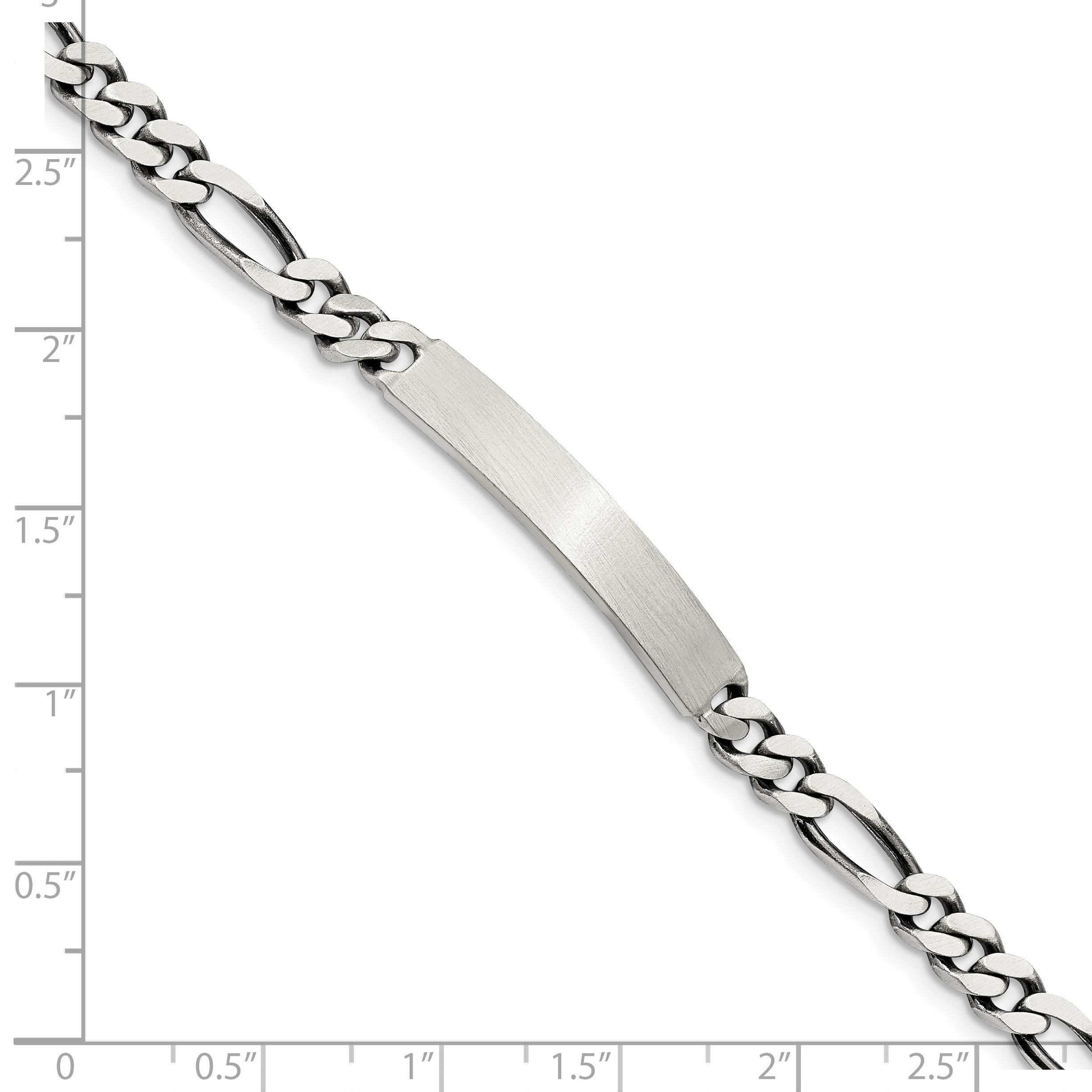 7 Inch Sterling Silver 7Inch Engraveable Antiqued Figaro Link Id Bracelet