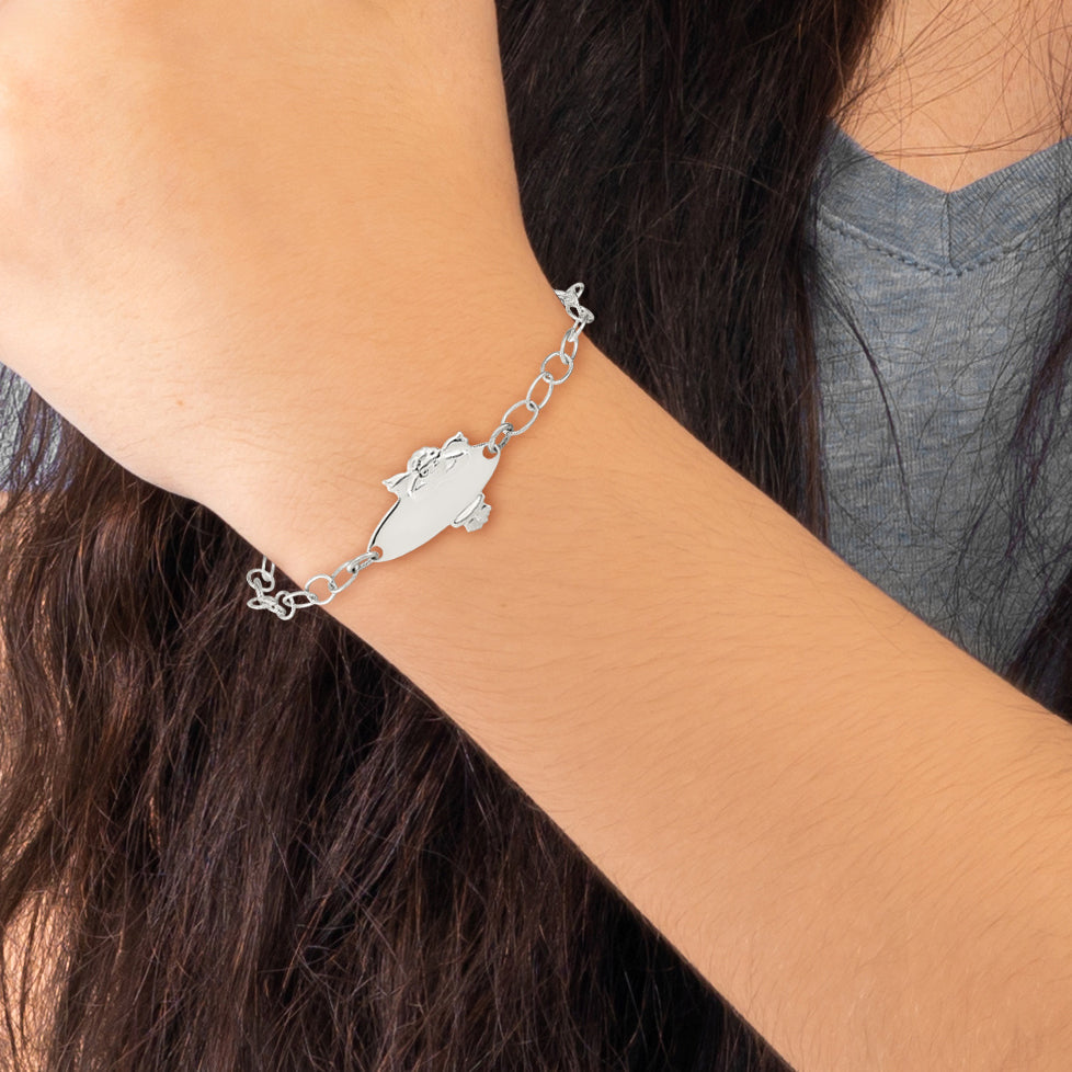 6 Inch Sterling Silver Polished Angel Baby Engraveable Id Bracelet