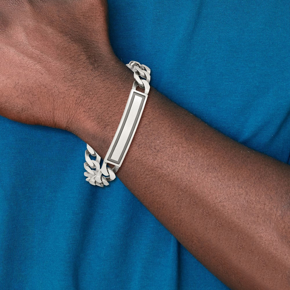 8.5 Inch Sterling Silver Antiqued Satin Curb Link Id Bracelet