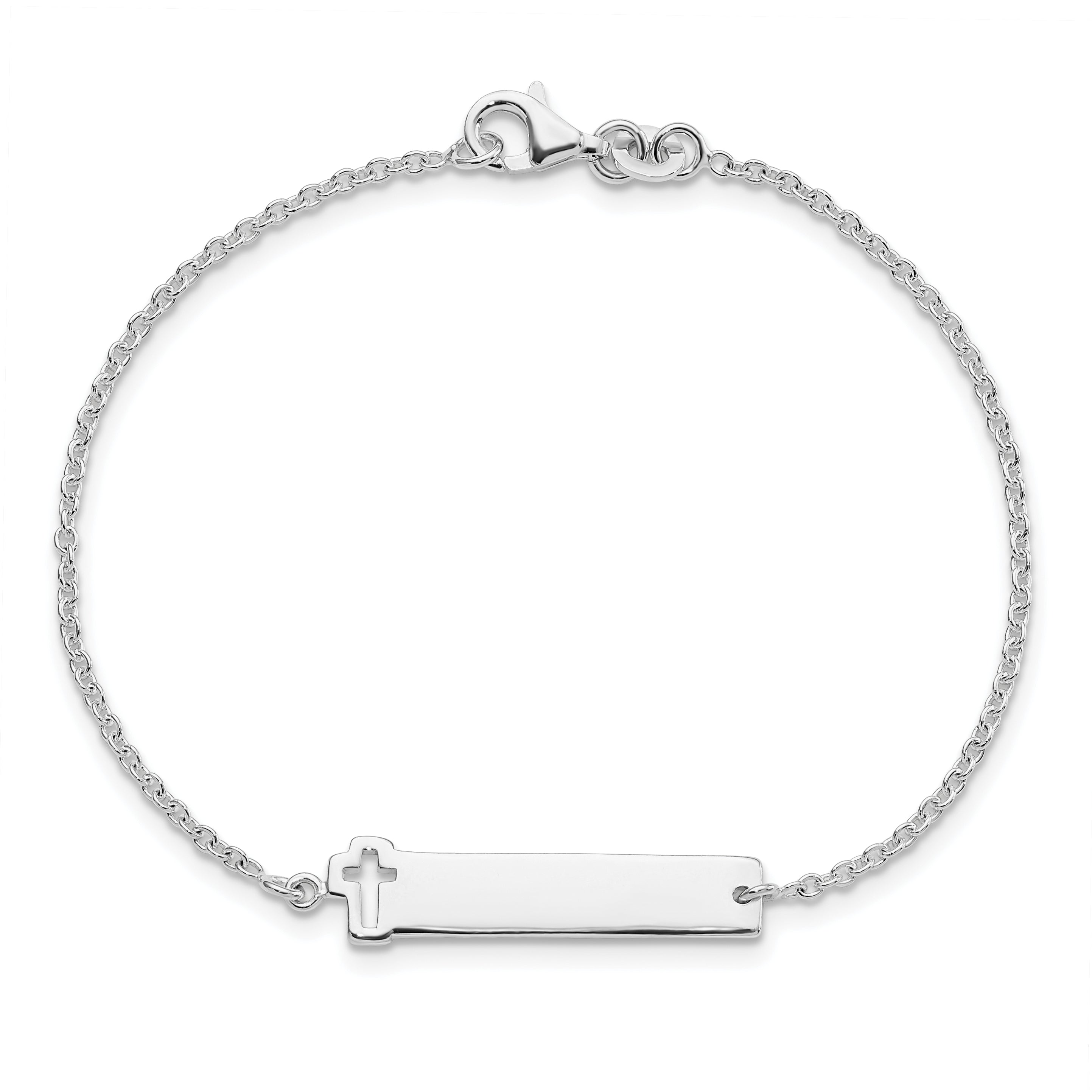 7 Inch Sterling Silver Polished Cross Id 7In Bracelet