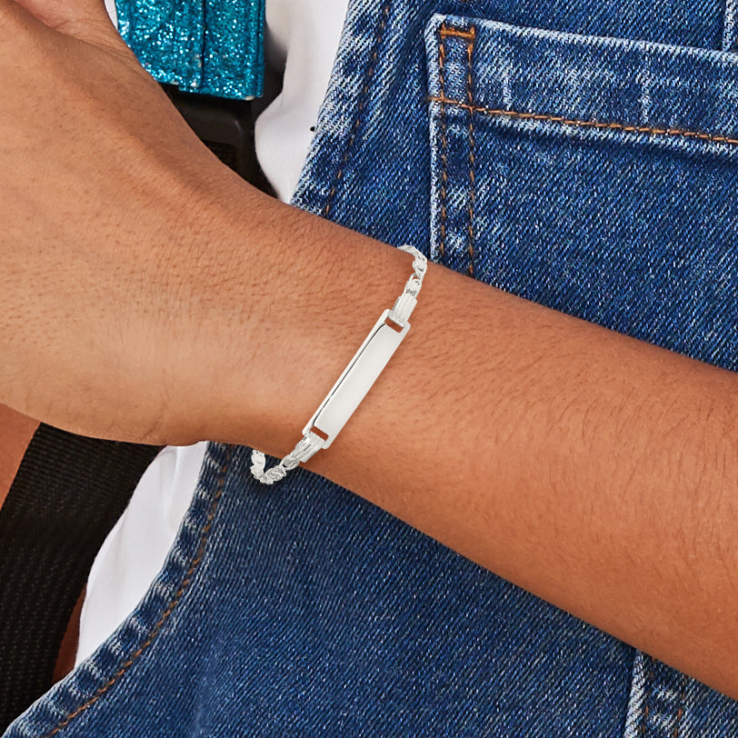 5.5 Inch Sterling Silver Polished Engraveable Childrens Id Bracelet