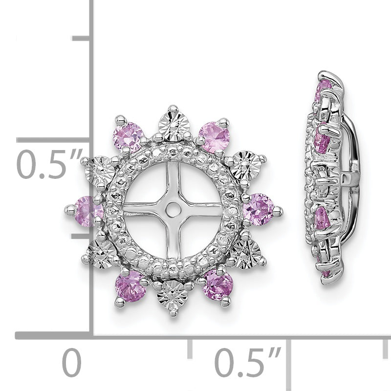 Sterling Silver Rhodium Created Pink Sapphire Earring Jacket