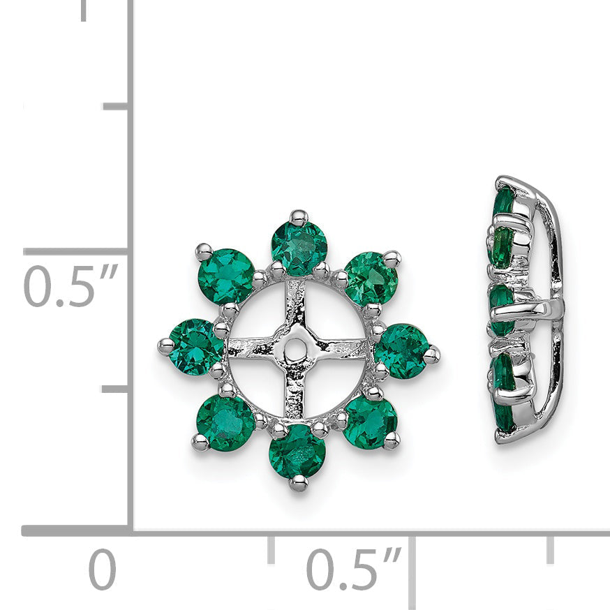 Sterling Silver Rhodium Created Emerald Earring Jacket