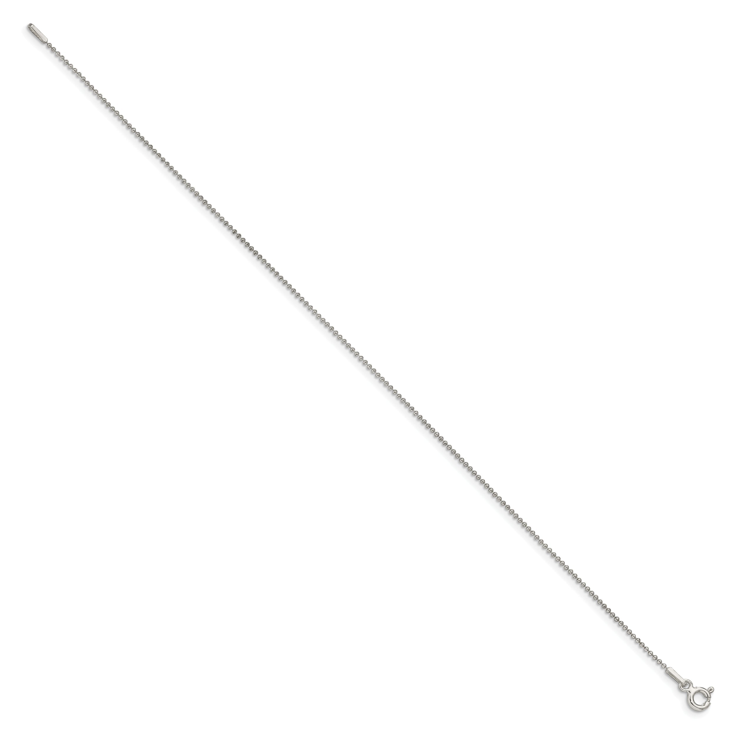 10 Inch Sterling Silver 1mm Beaded Chain Anklet