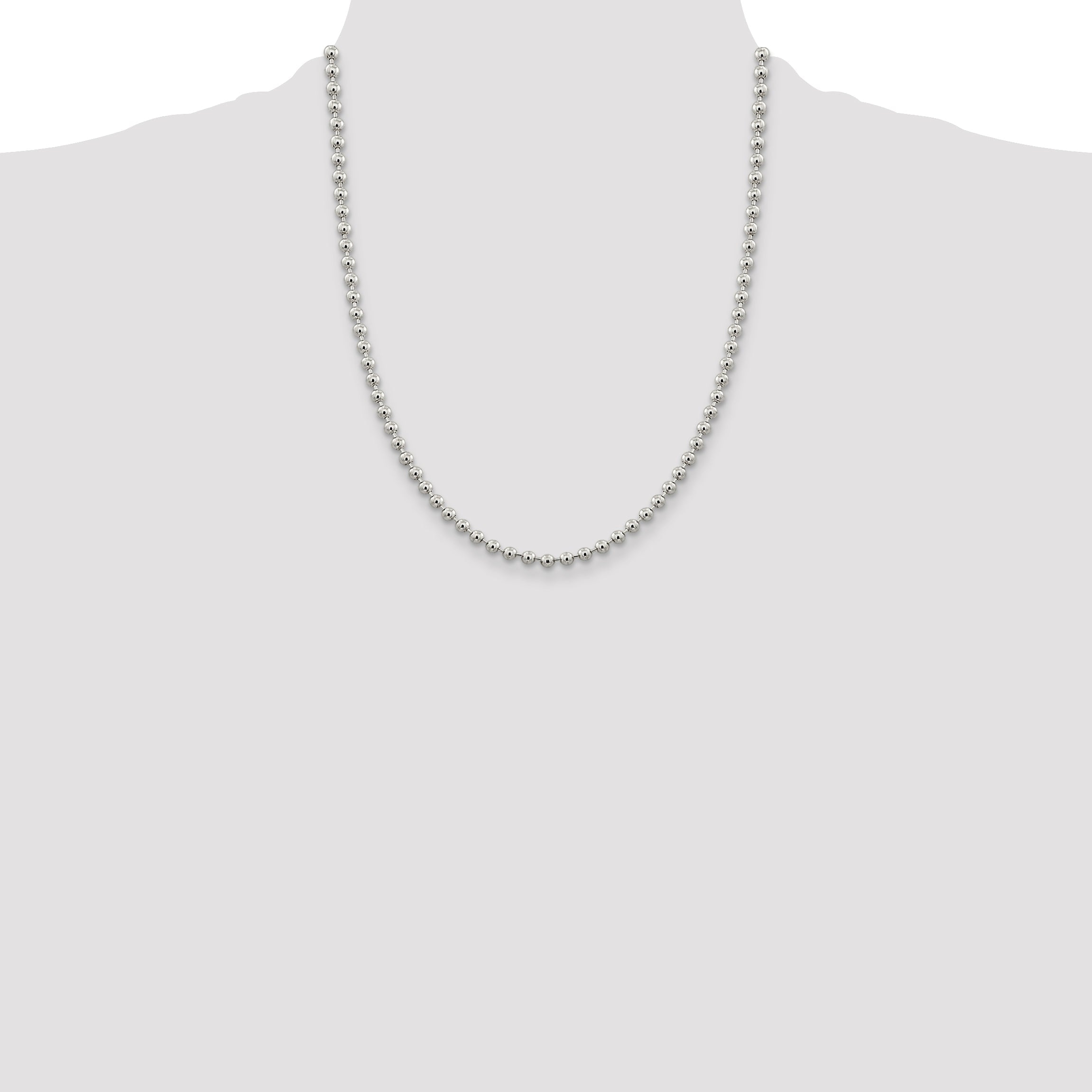 22 Inch Sterling Silver 4mm Beaded Chain Necklace