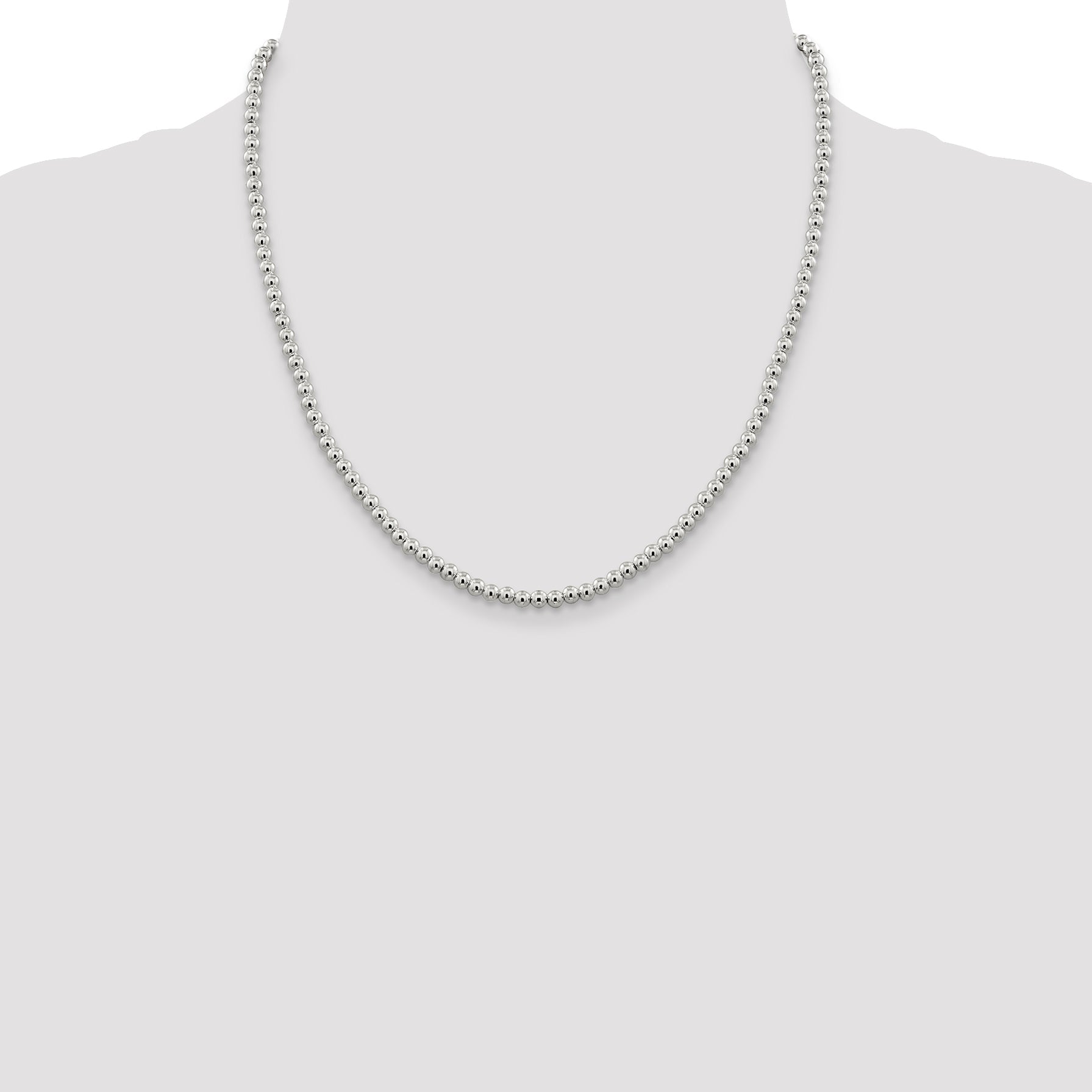 20 Inch Sterling Silver 4mm Beads On Box Chain Necklace