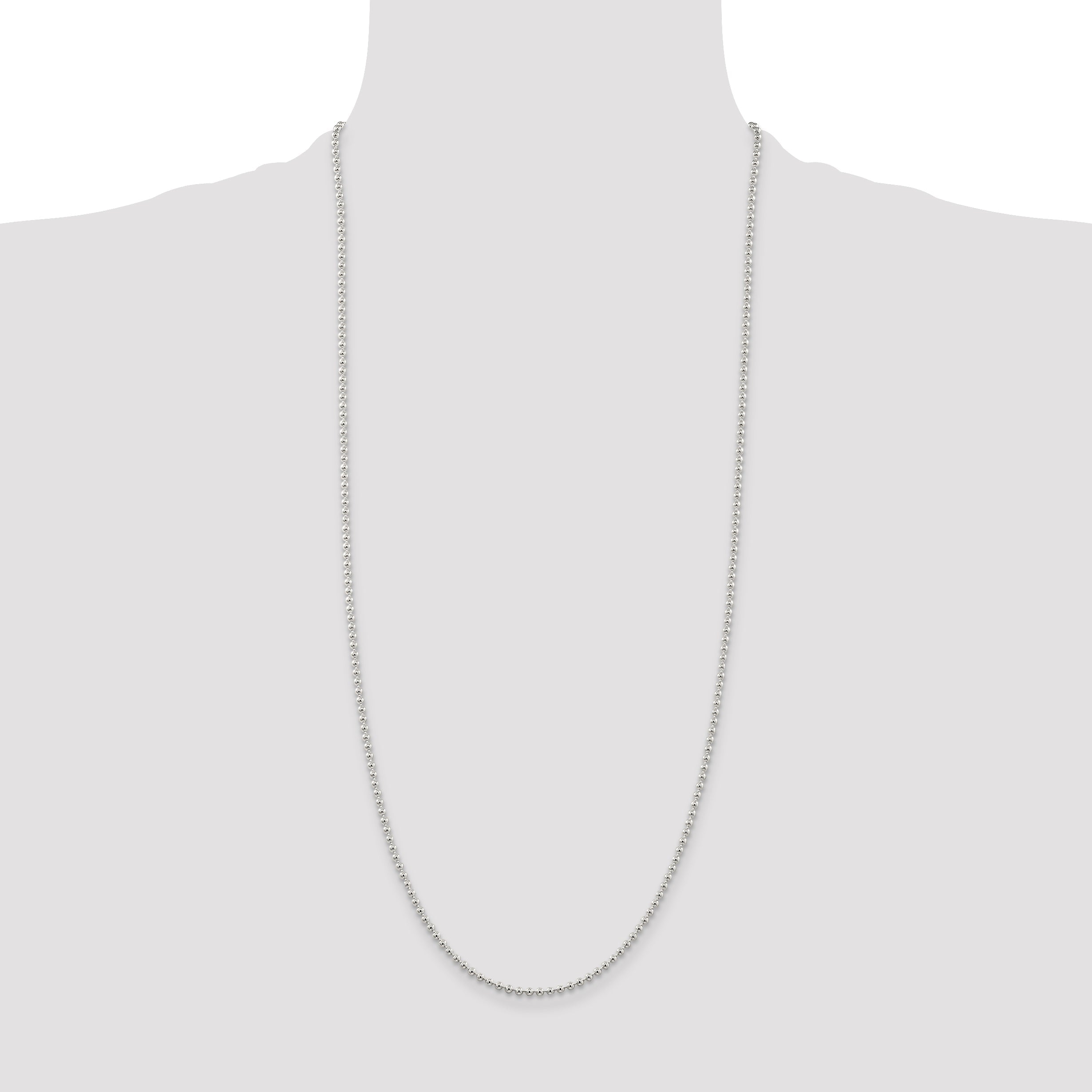 30 Inch Sterling Silver 2.35mm Beaded Chain Necklace