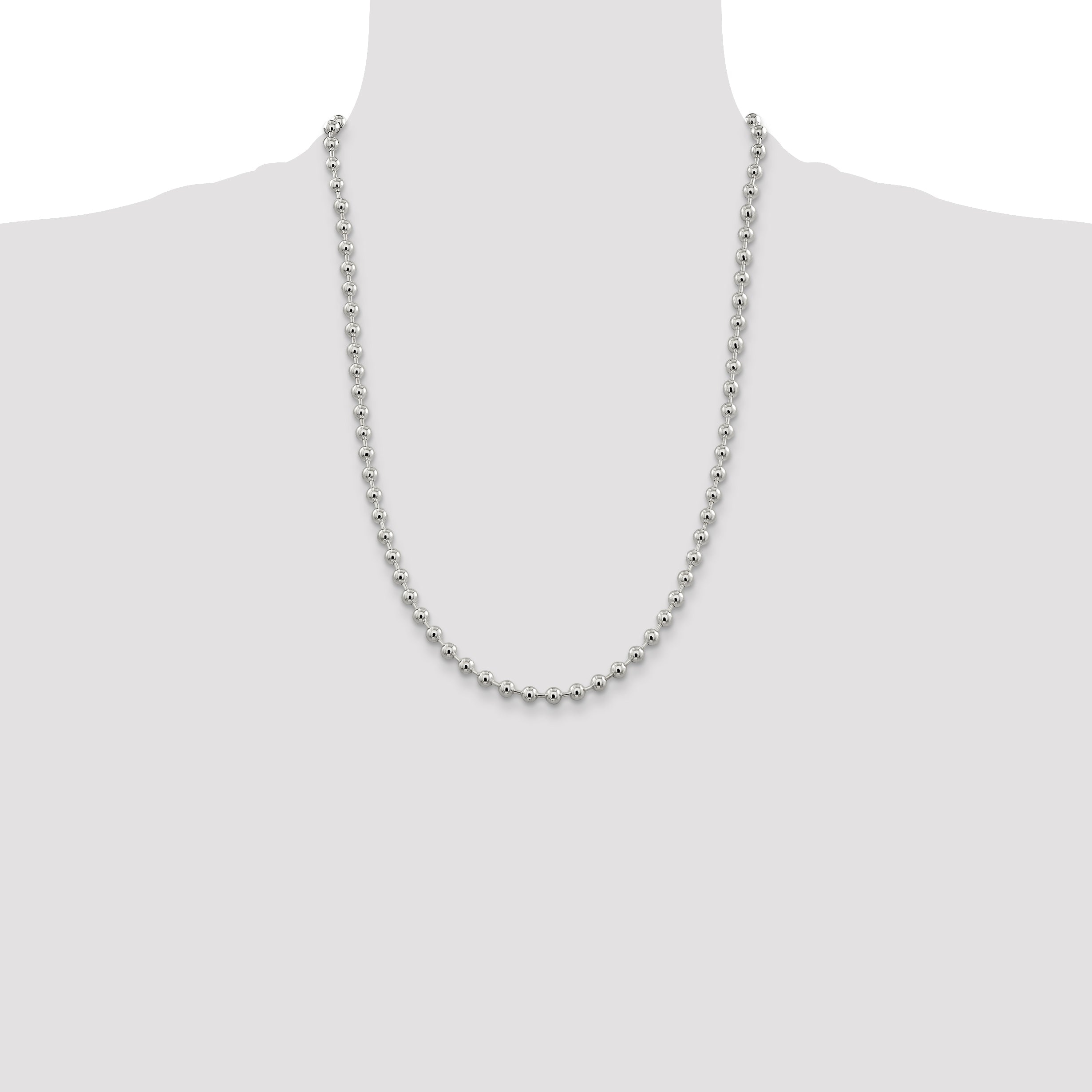 24 Inch Sterling Silver 5mm Beaded Chain Necklace