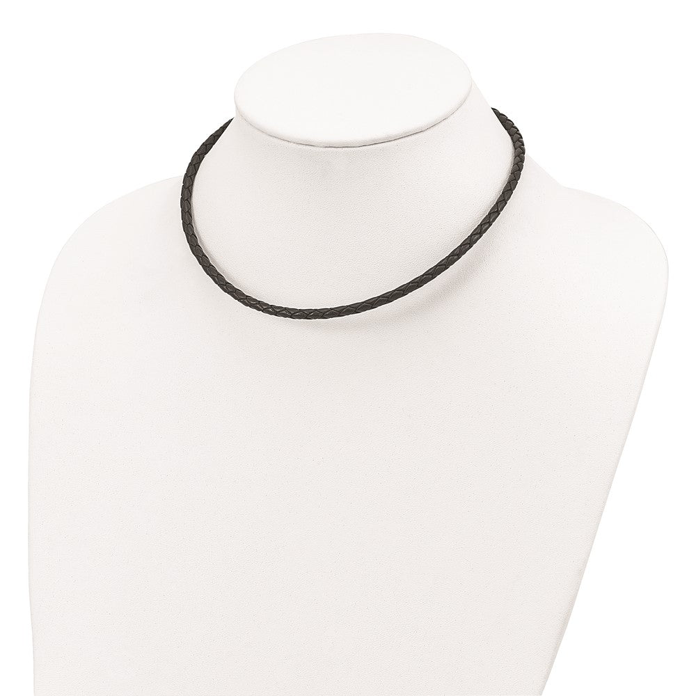 Sterling Silver 16Inch 4mm Black Leather Braided Necklace