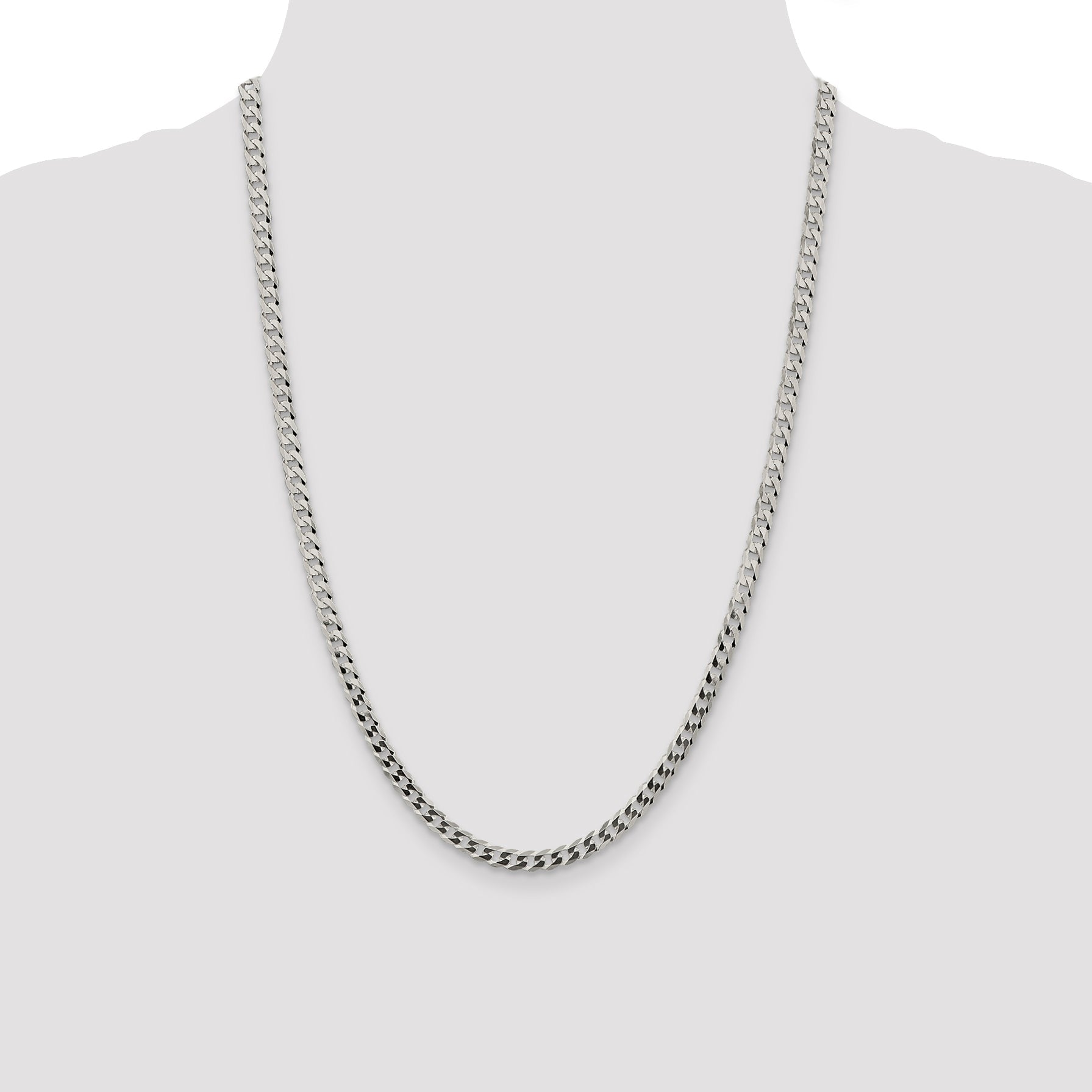 24 Inch Sterling Silver 4.7mm Flat Curb Chain Necklace